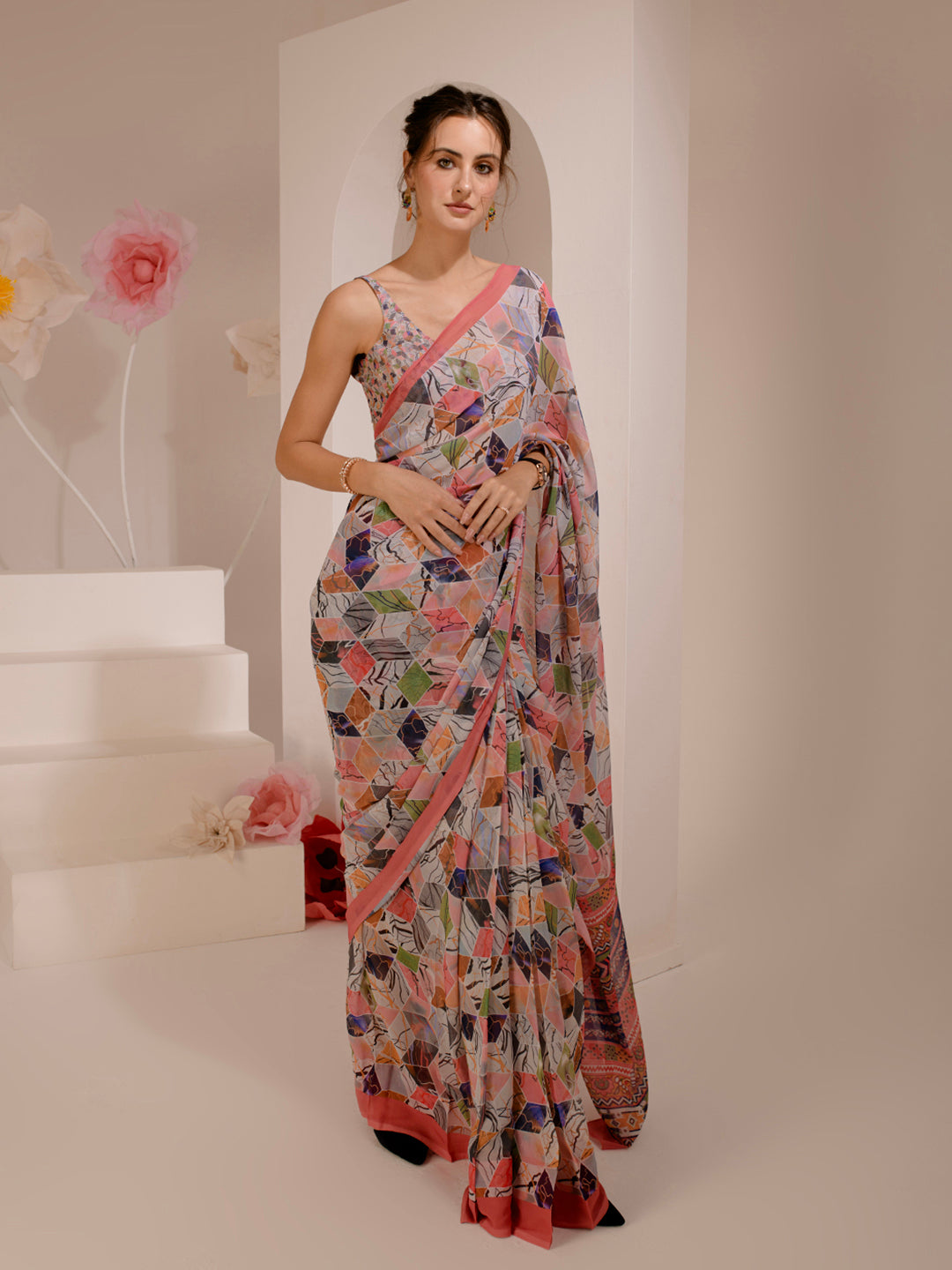 ELTIRE Exquisite Printed Bollywood Style Georgette Saree