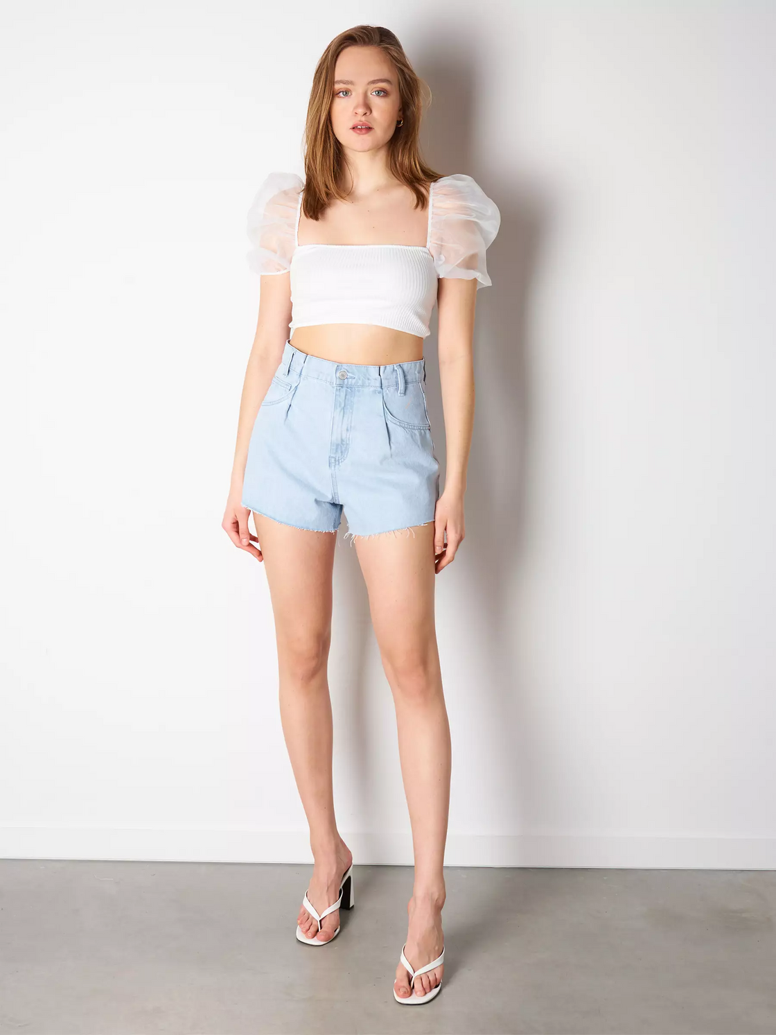 Casual Puff Sleeves Solid Women White Top