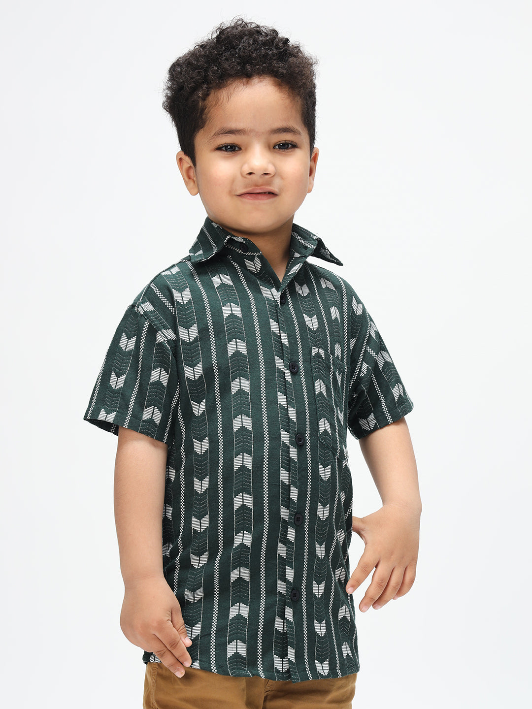 Boys Stylish Green Shirt Printed Casual Shirt