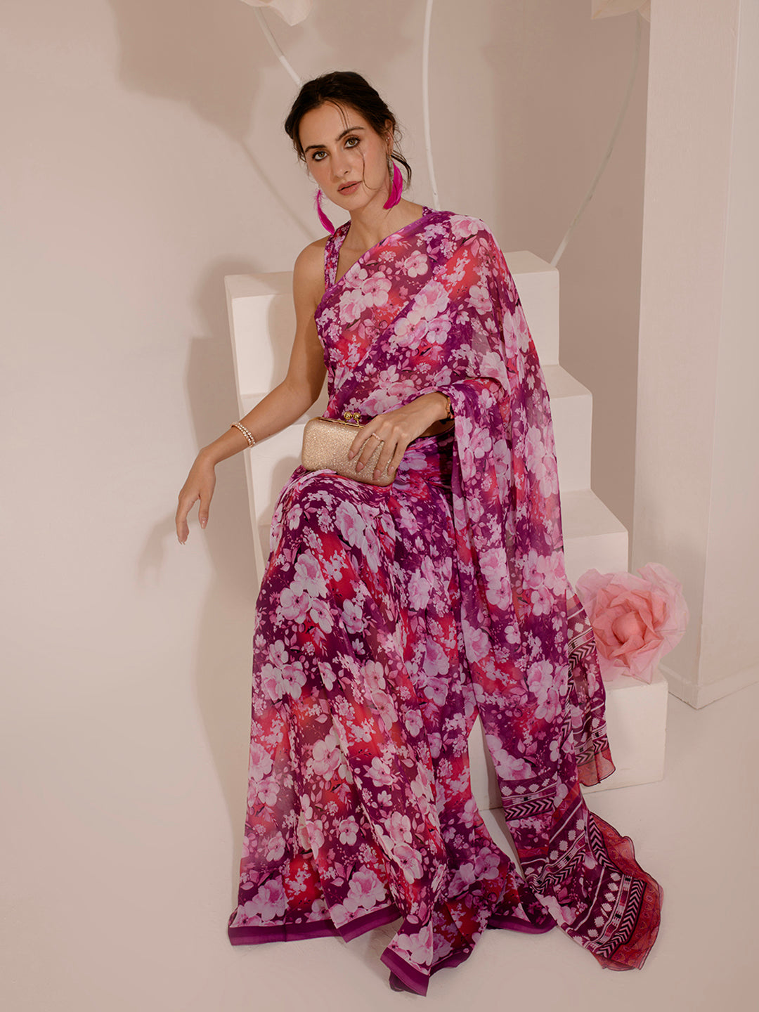 ELTIRE Exquisite Printed Bollywood Style Georgette Saree