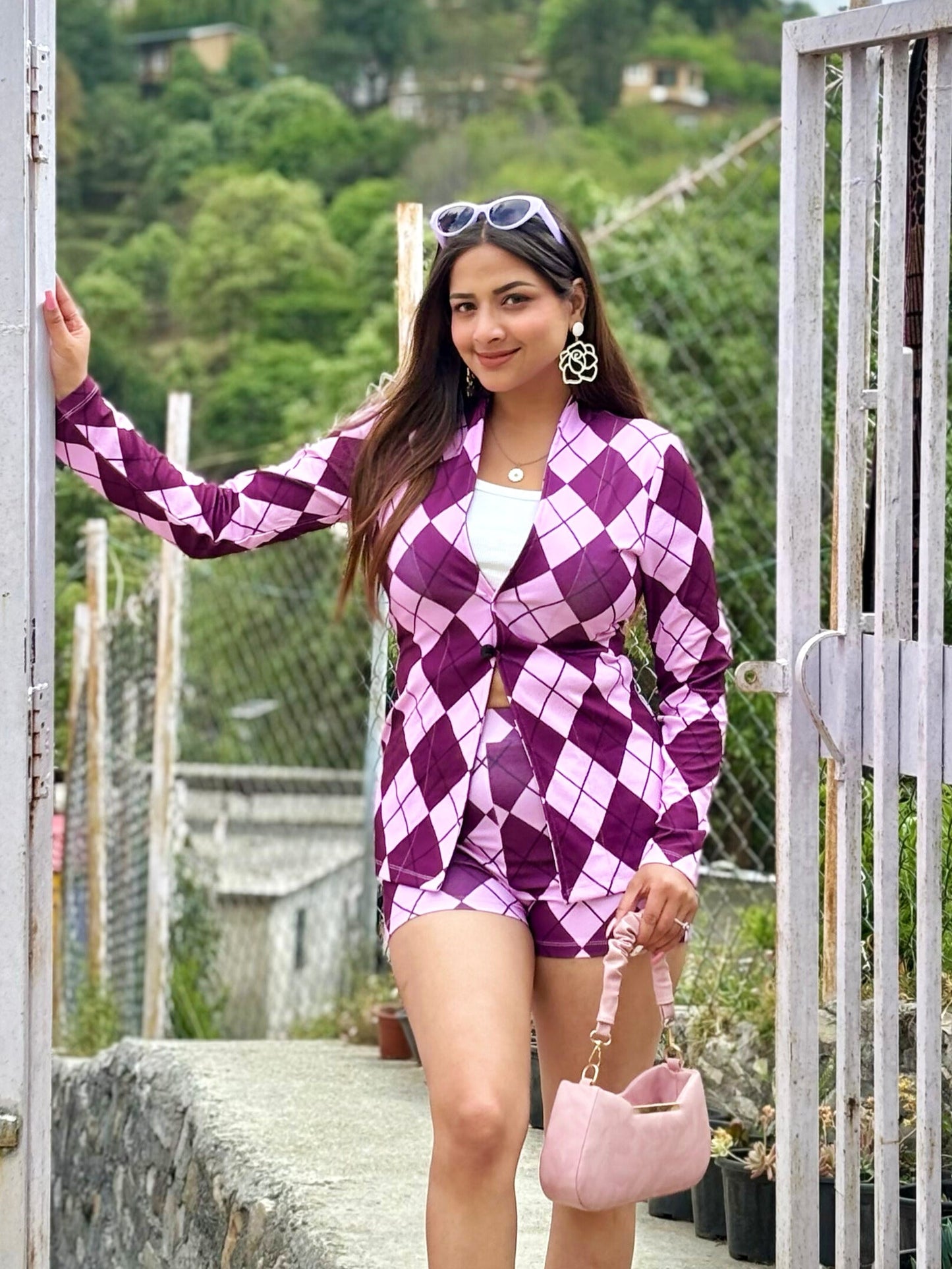 TANDUL Purple Argyle Pattern Printed Women Co-ord Set