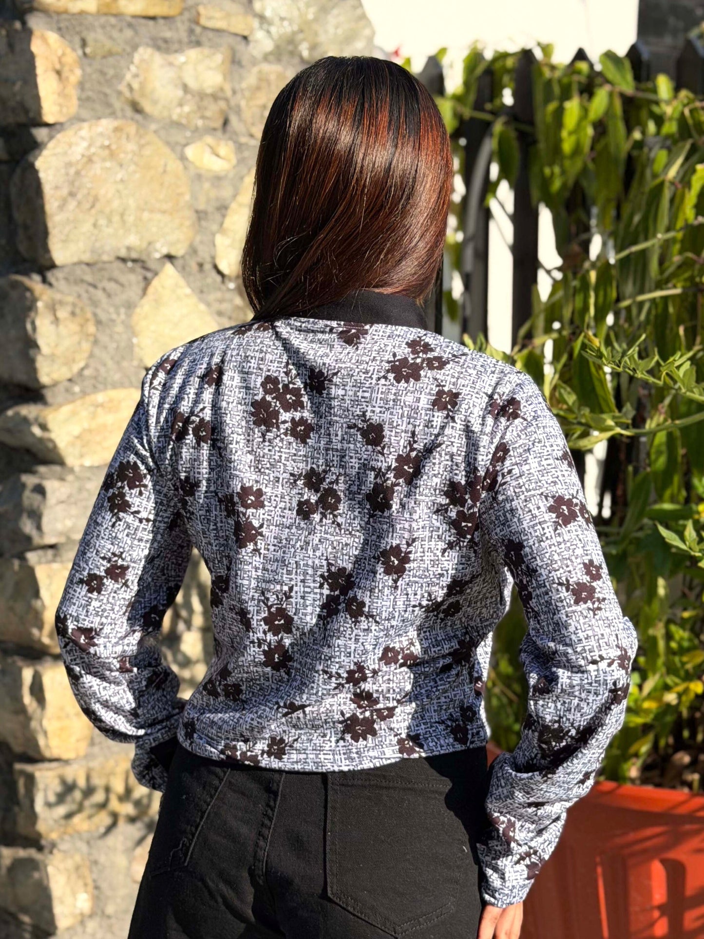 TANDUL Women Stunning Black and White Floral Print Jacket
