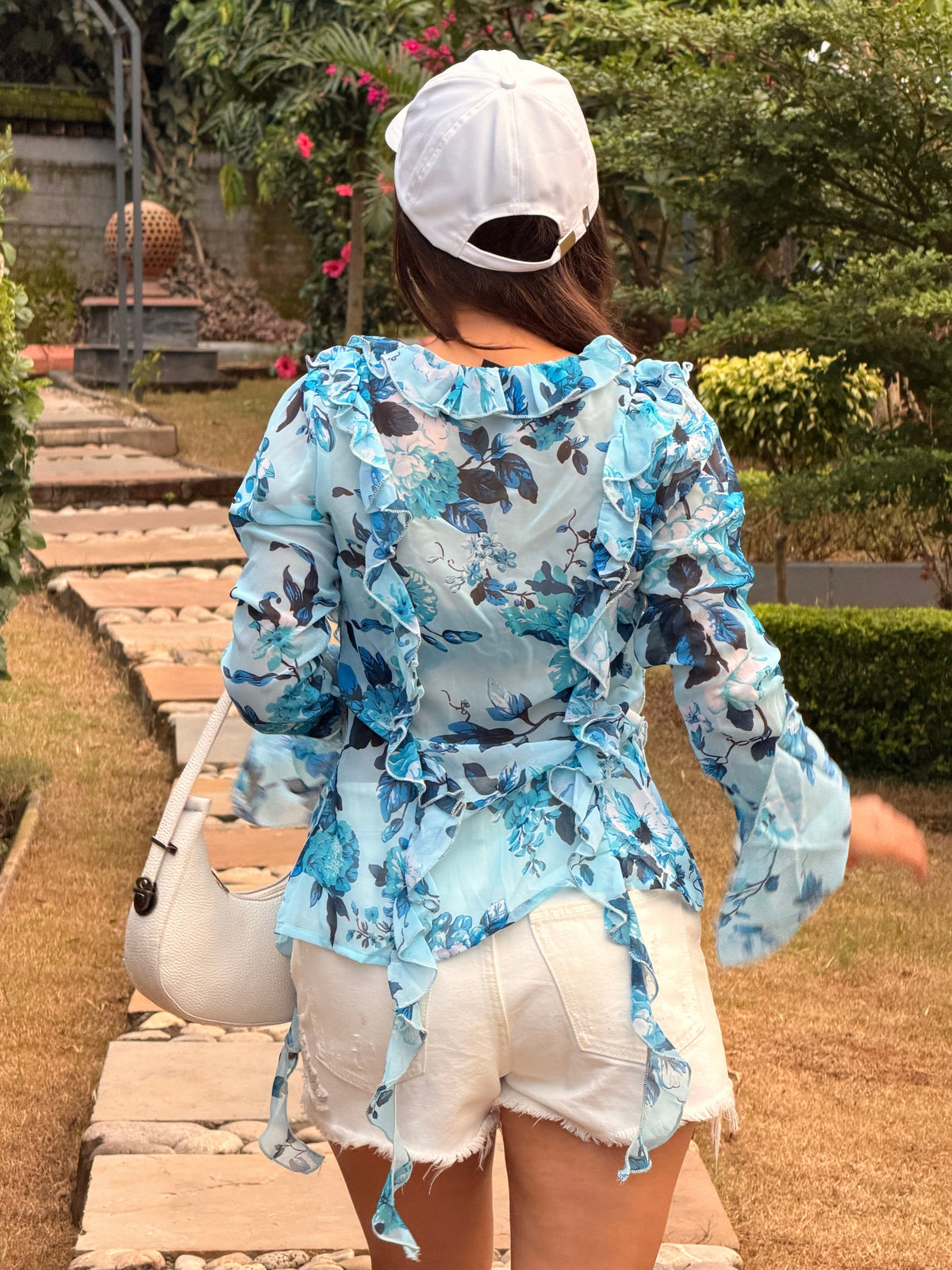 TANDUL Women Charming Floral Printed Sky12blue Georgette Top