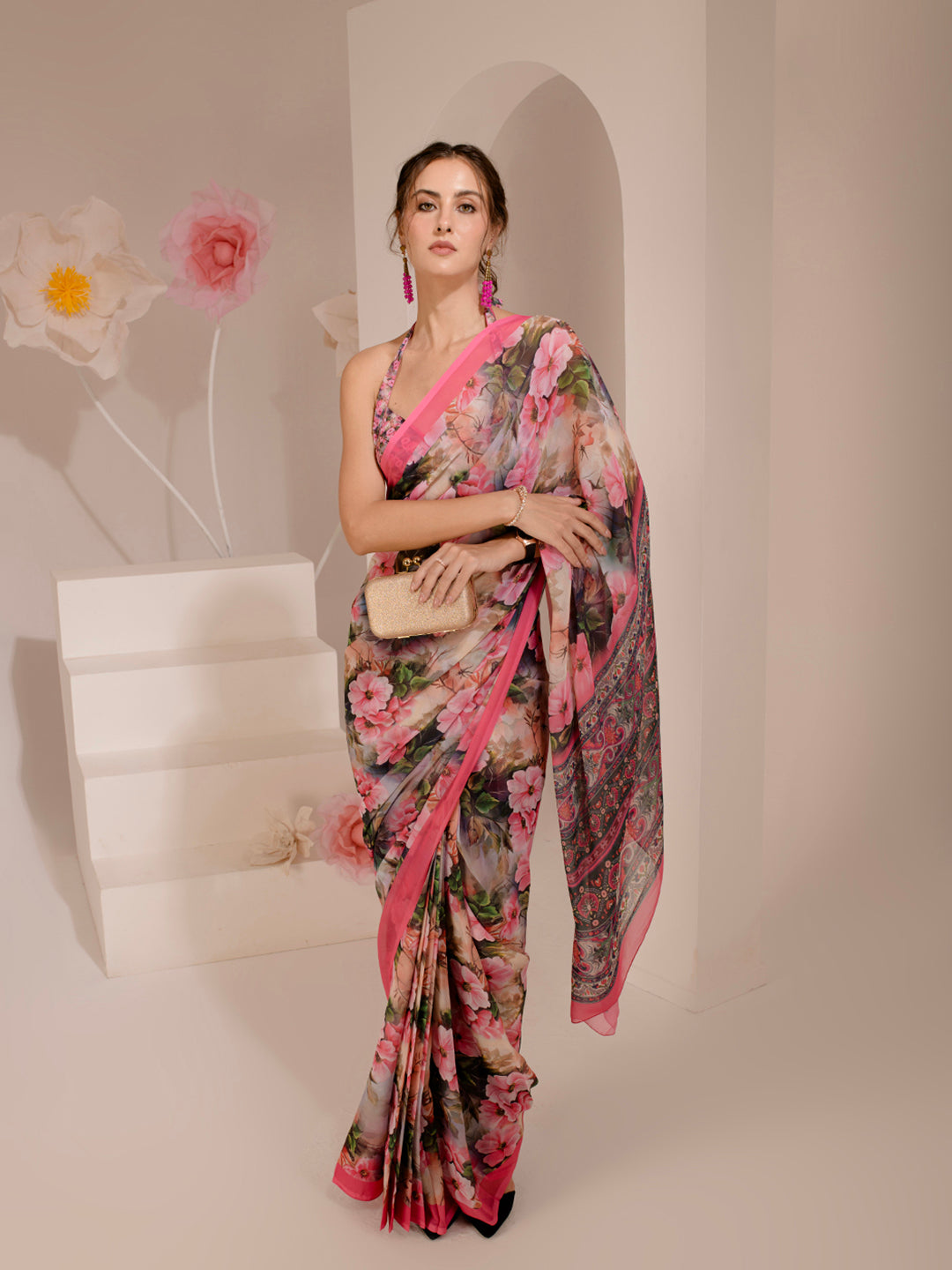 ELTIRE Exquisite Printed Bollywood Style Georgette Saree