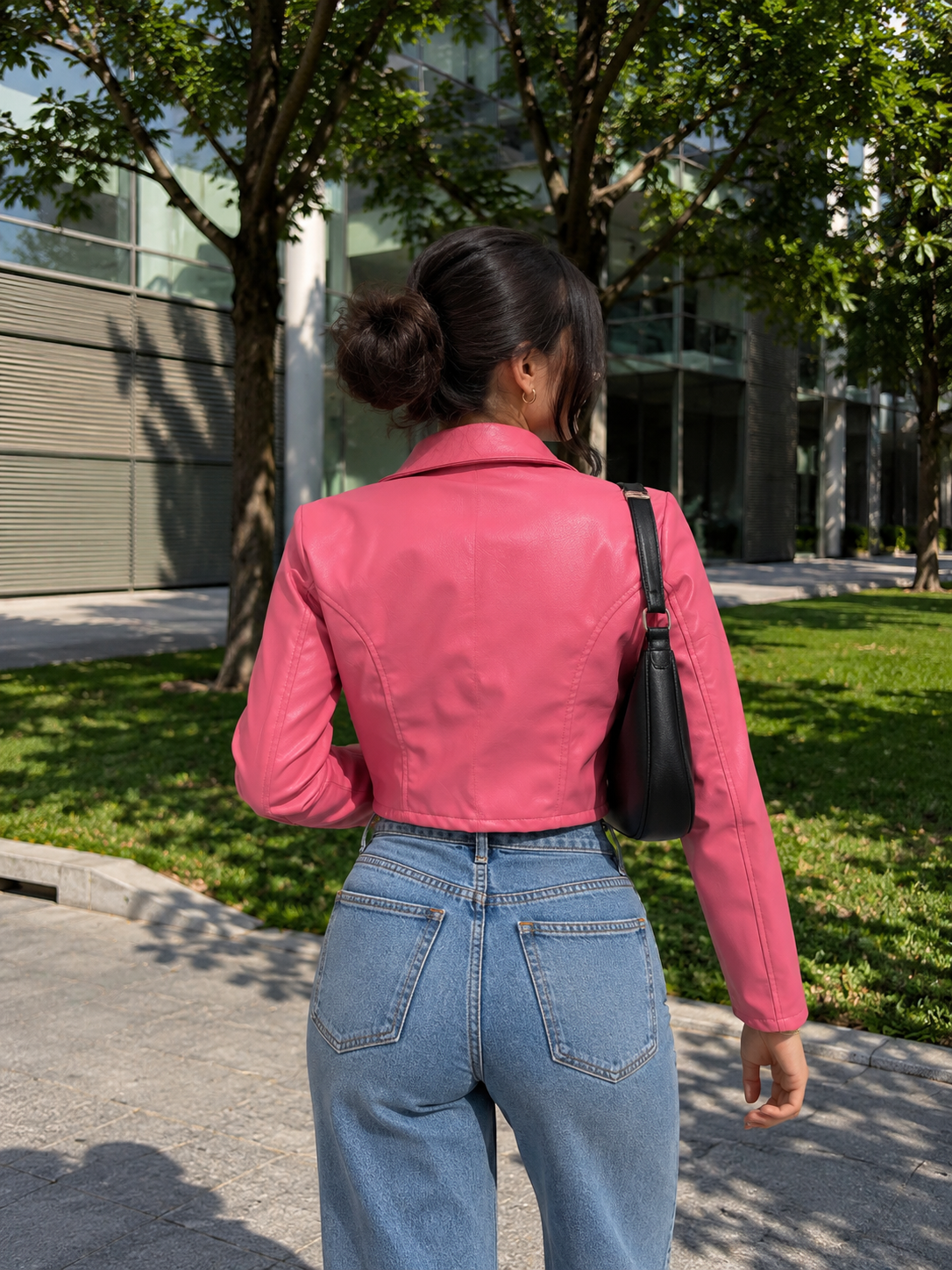 TANDUL Women Pink Faux Leather Corset-Hem Jacket