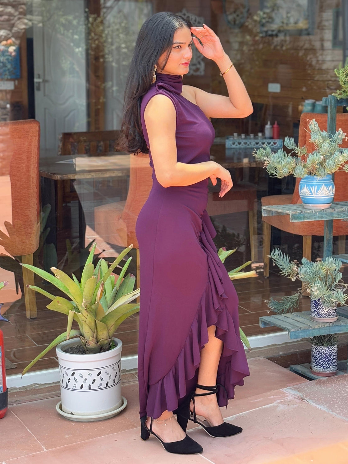TANDUL Women Solid Purple Frills Dress