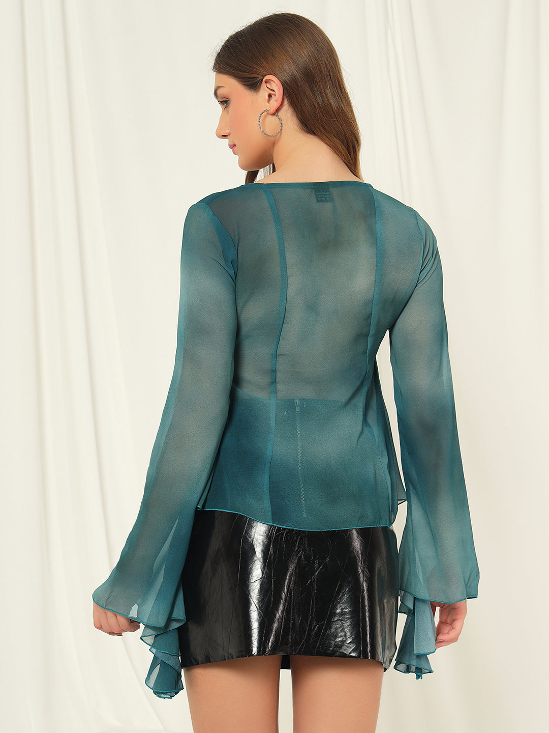 TANDUL  Casual Flared Sleeves Tie & Dye Women Green Top