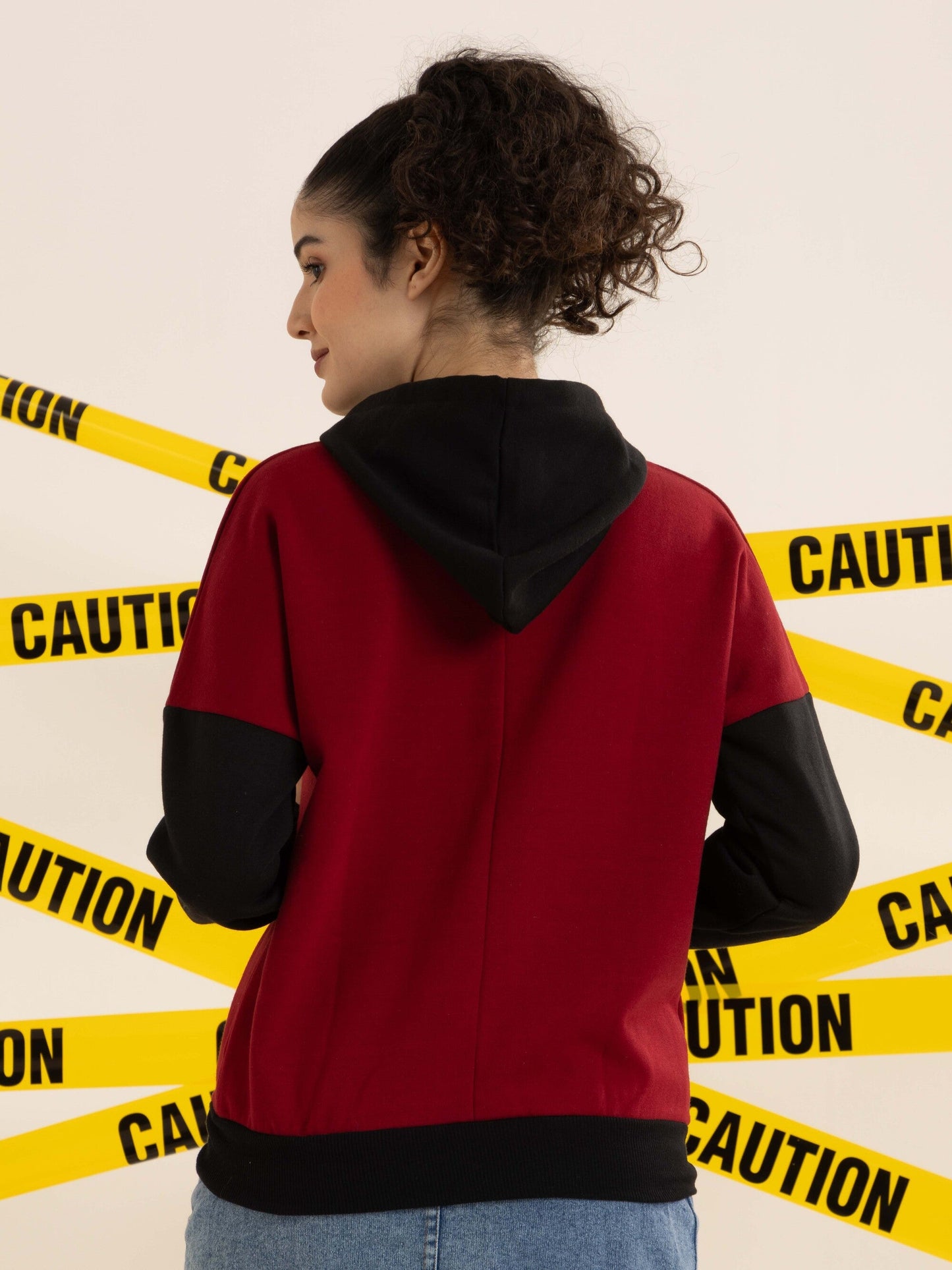 TANDUL Women Stylish Maroon and Black Hoodie