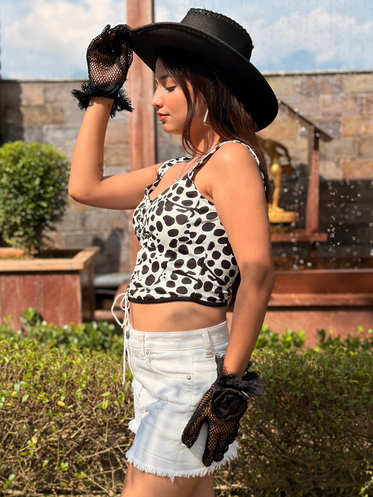TANDUL Women Black and White Corset Top