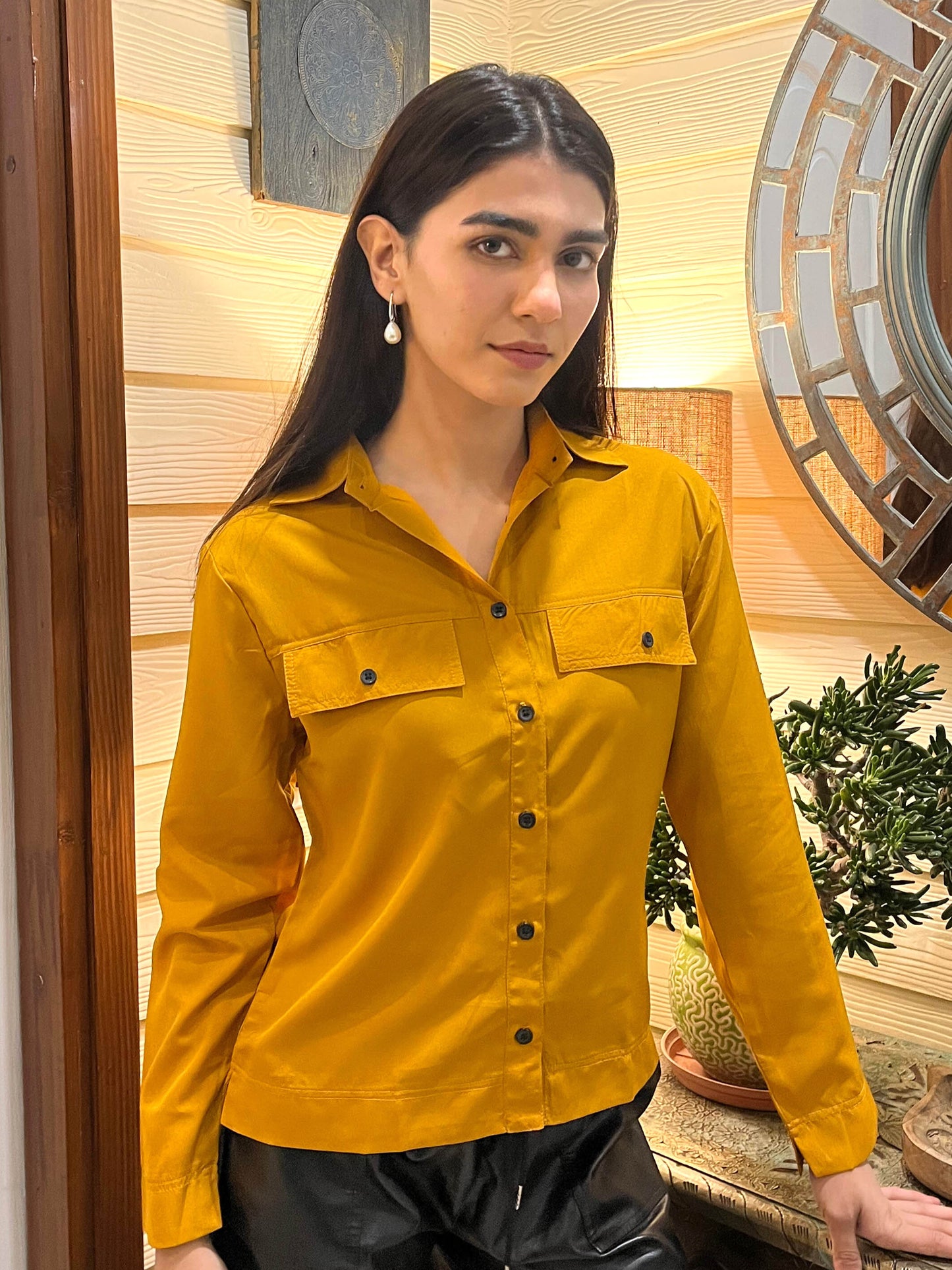TANDUL Full Sleeve Solid Yellow Women Shirt