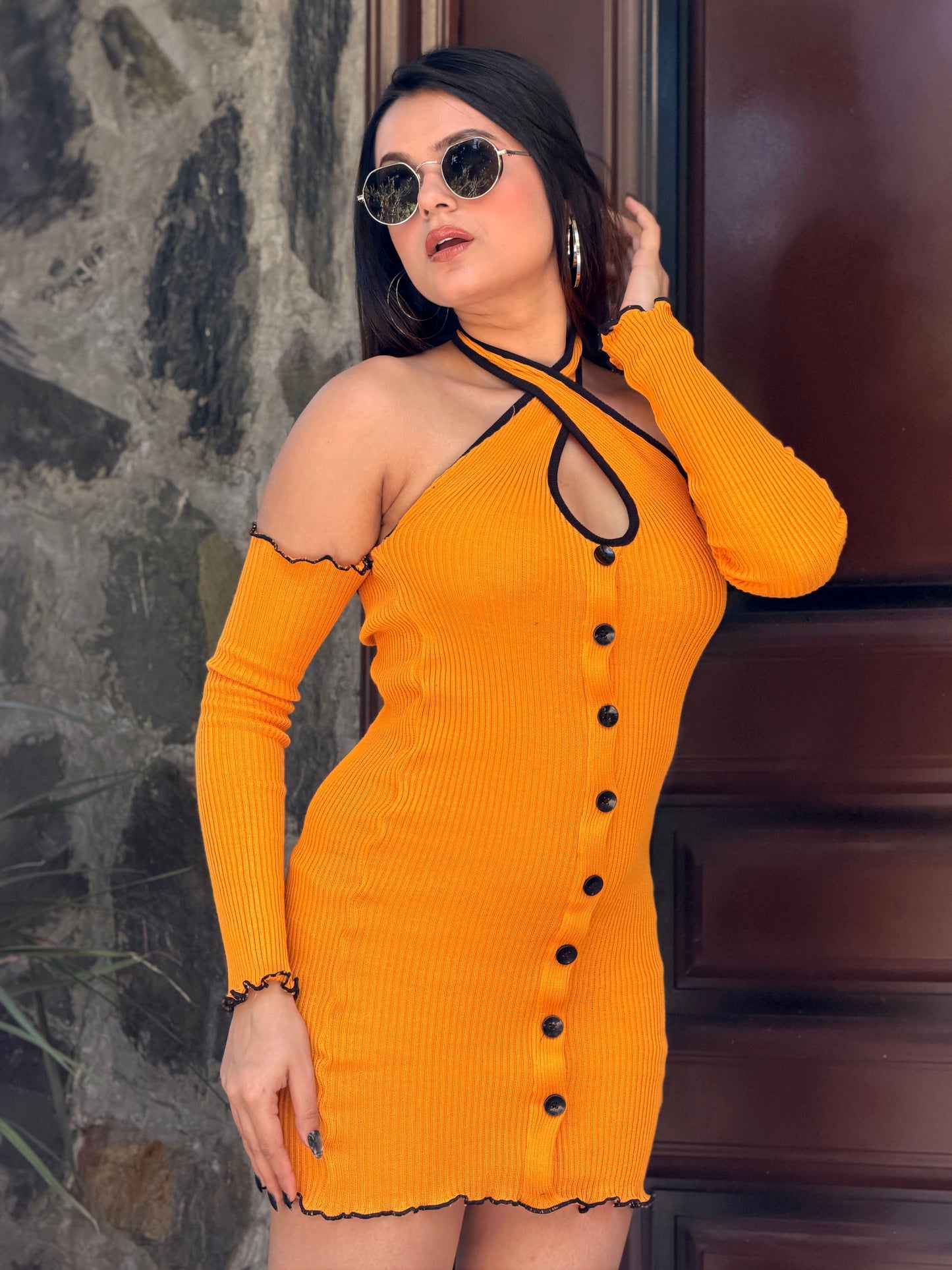 TANDUL Women Stunning Orange Knitted Dress