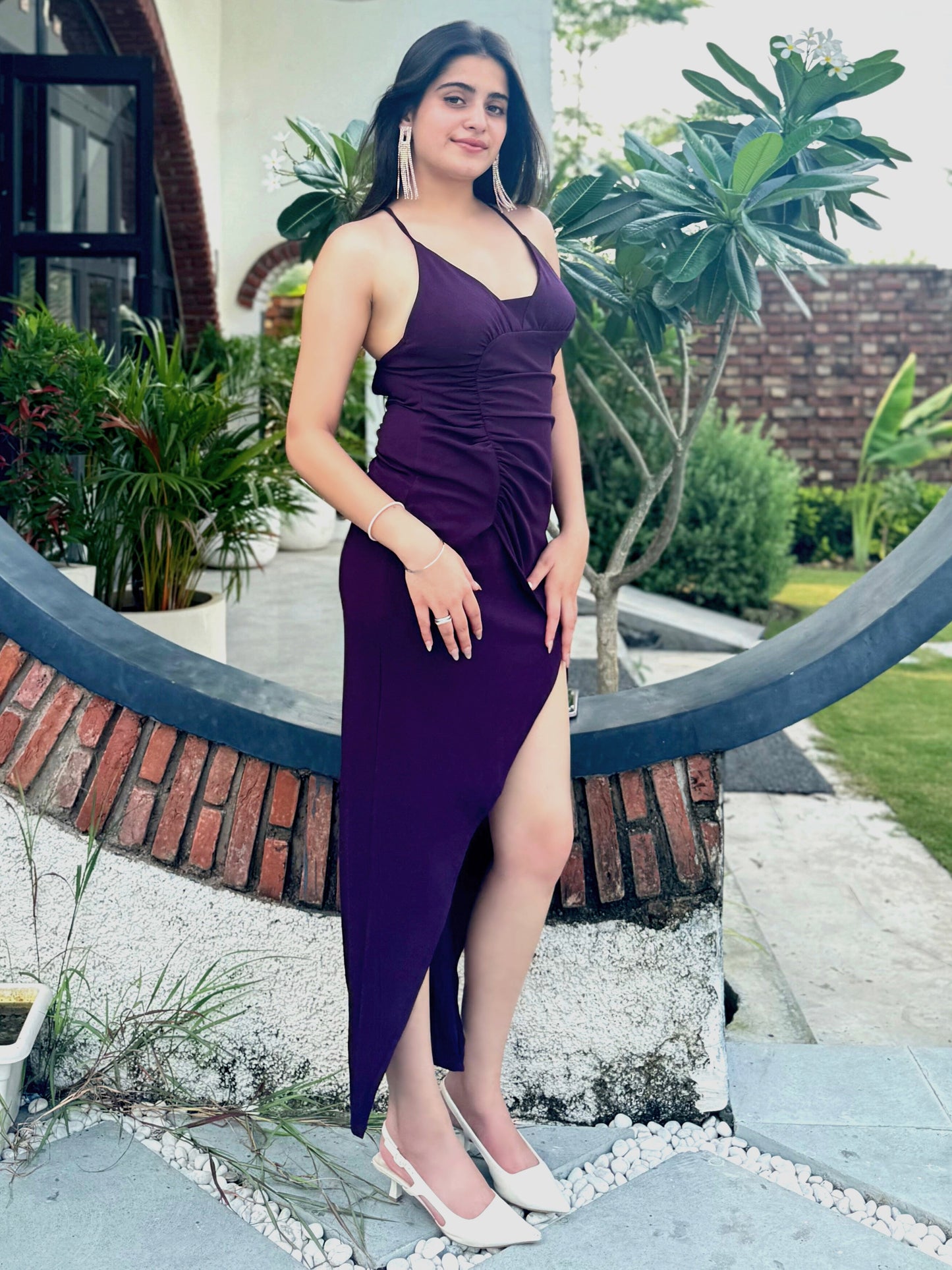 TANDUL Women Stunning Wine Color Dress