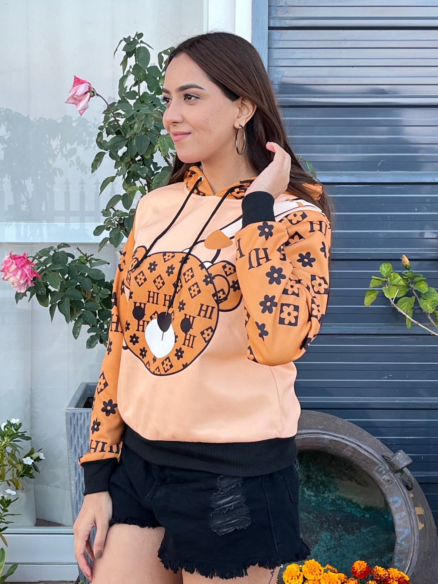 TANDUL Women Stylish Bear Printed Hoodie