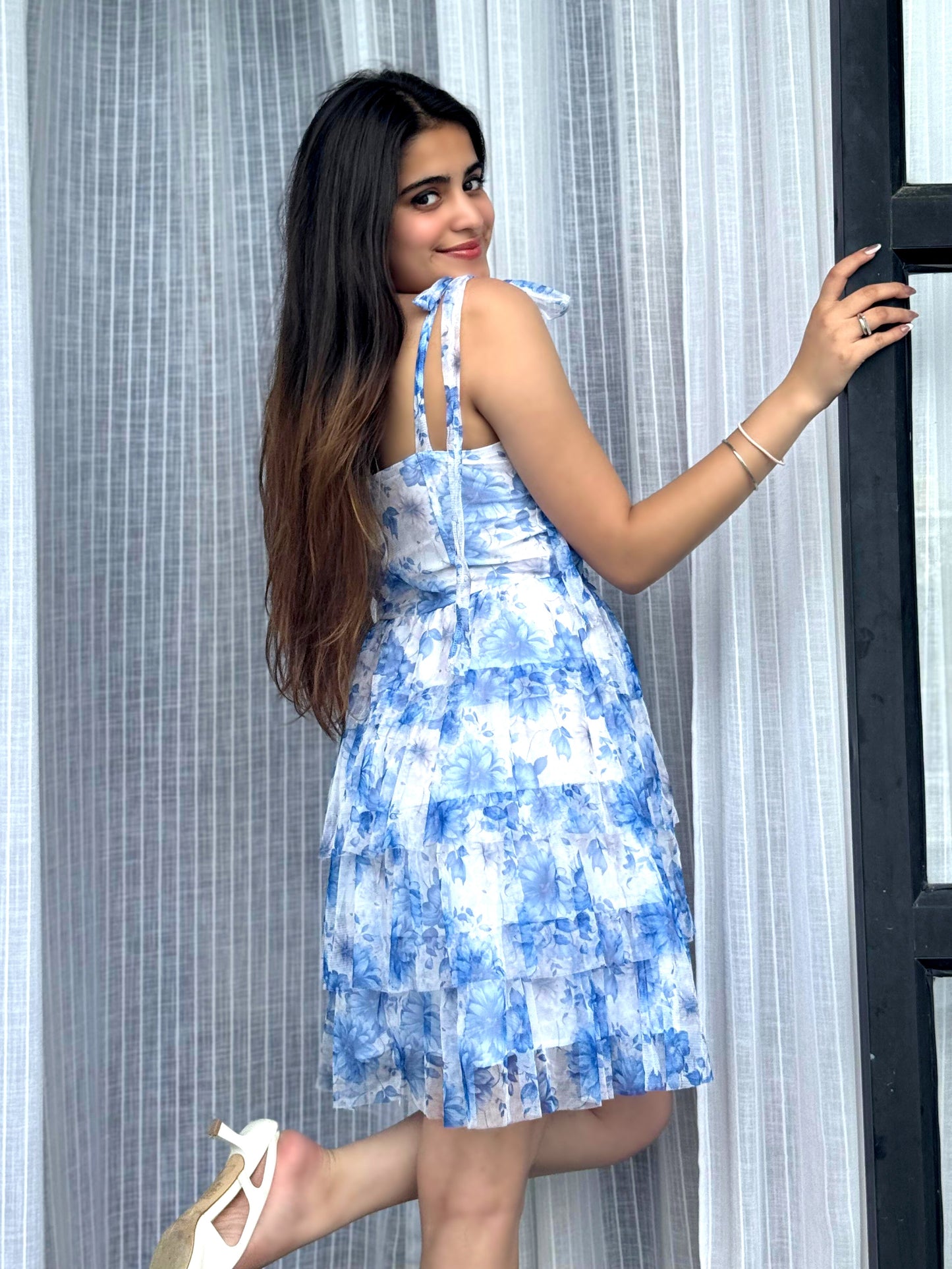 TANDUL Women Stunning Blue Floral Net Dress