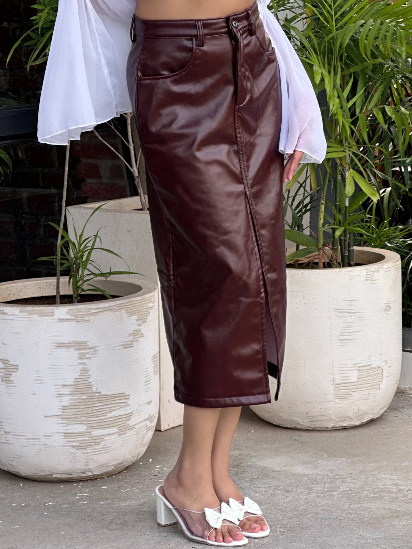 TANDUL Women Stunning Burgundy Leather Skirt