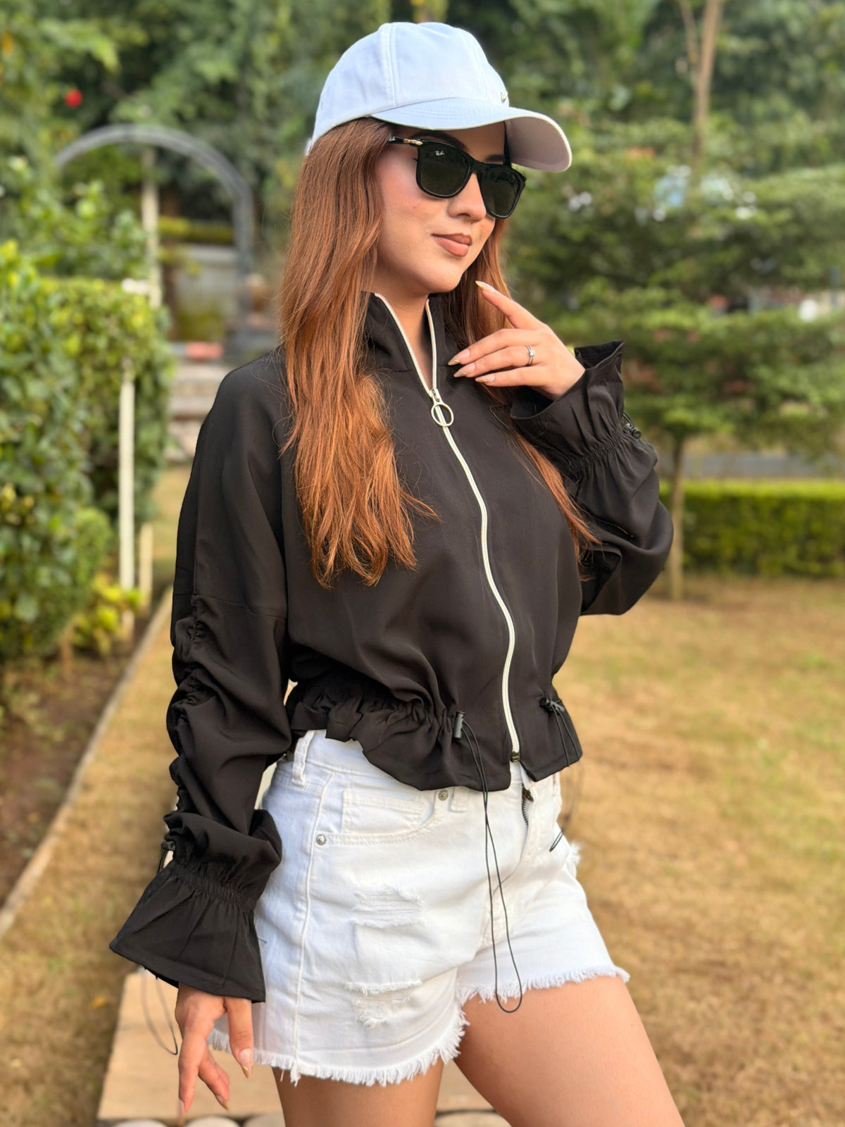 TANDUL Women High-Neck Zip-Up Jacket with Adjustable Drawstring