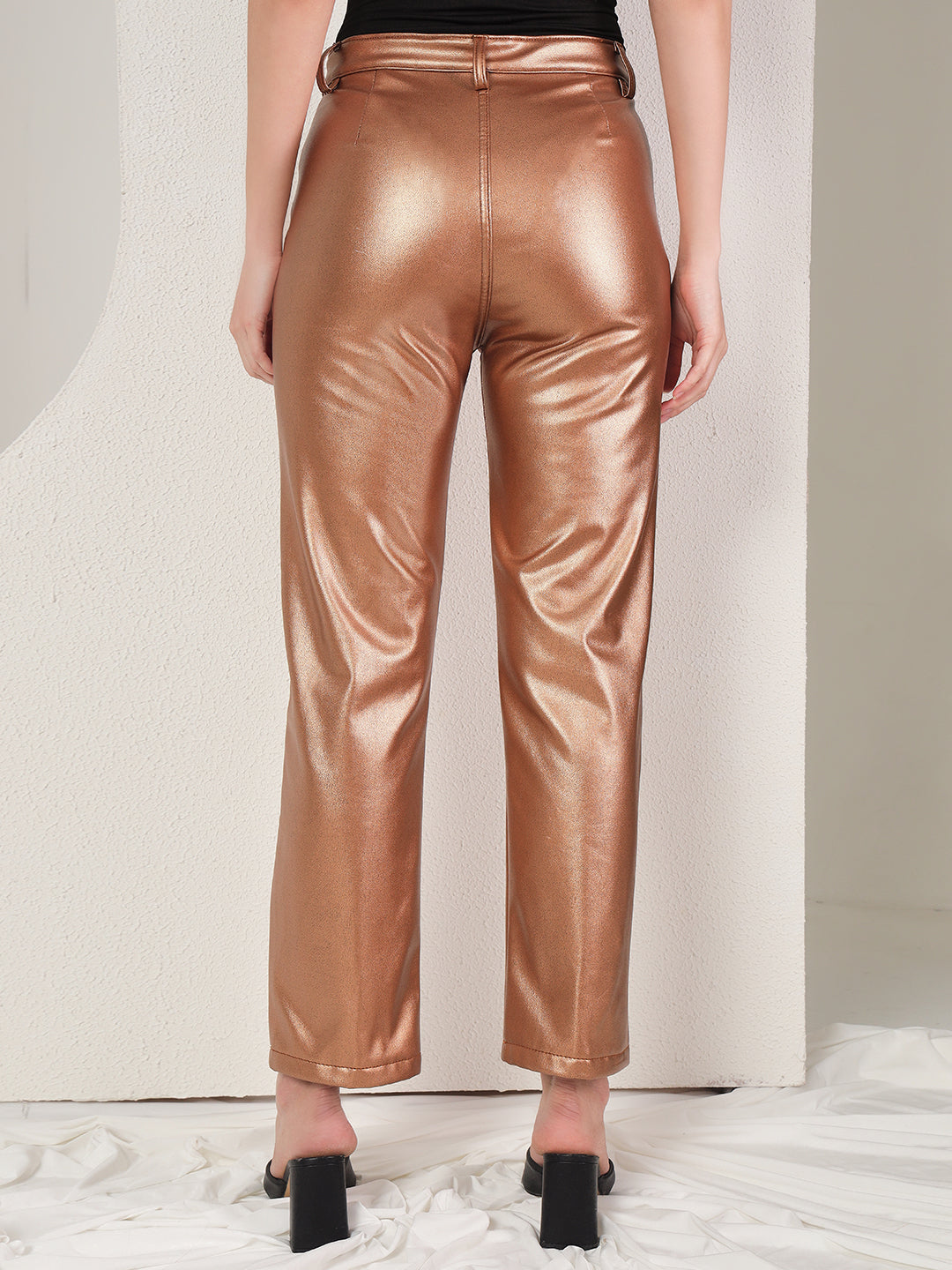 TANDUL  Women Regular Fit Brown Faux Leather Trousers