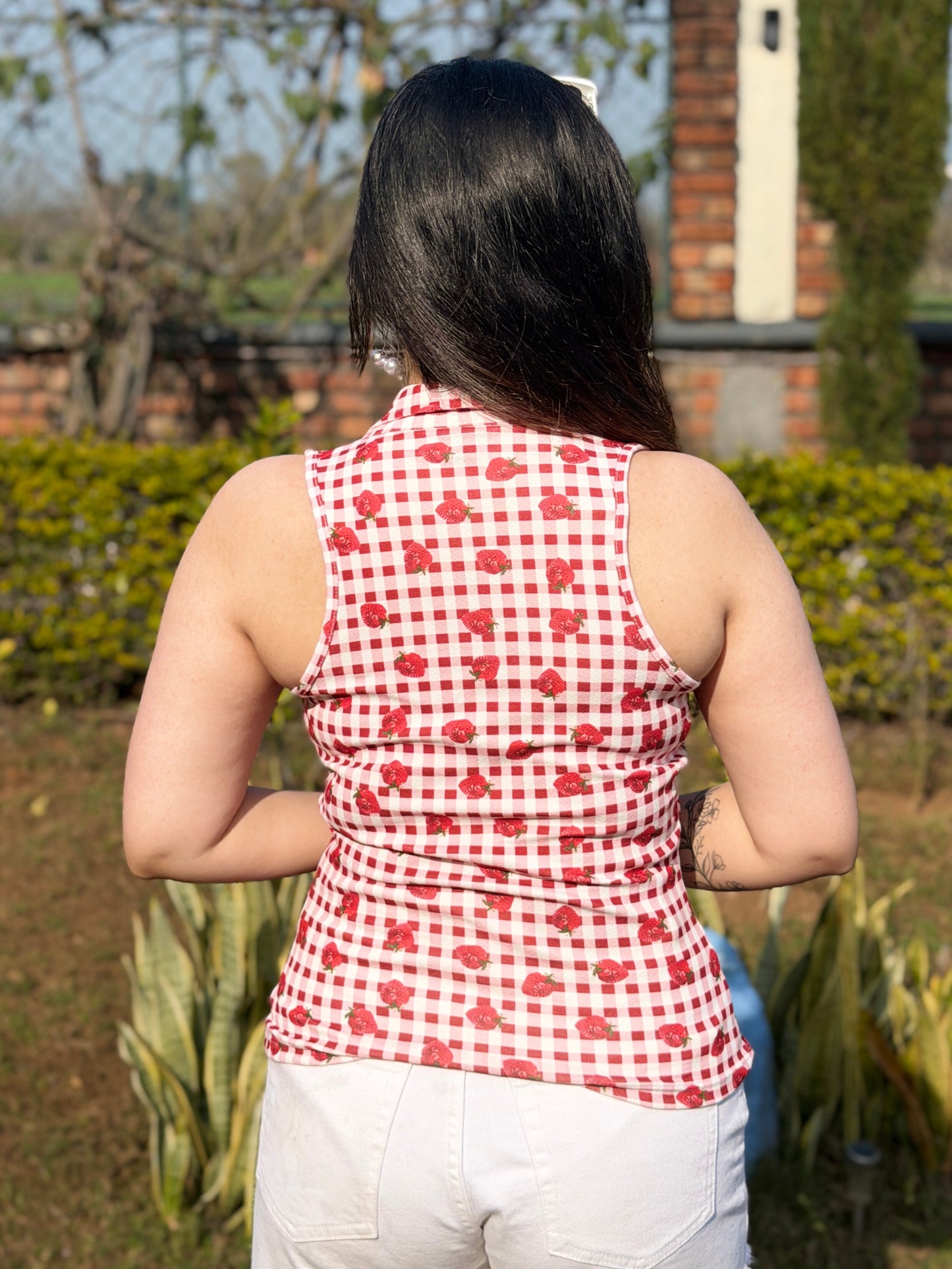 TANDUL Red and White Checkered Waistcoat