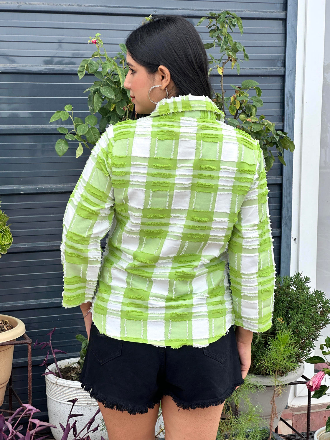 TANDUL Women Green and white Plaid Shirt