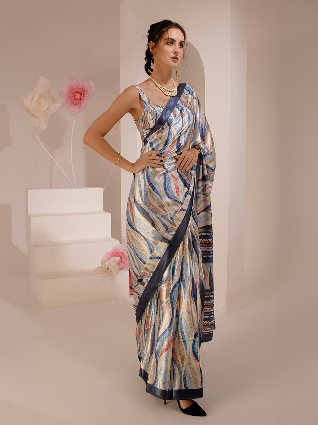 ELTIRE Beautiful Printed Satin Saree