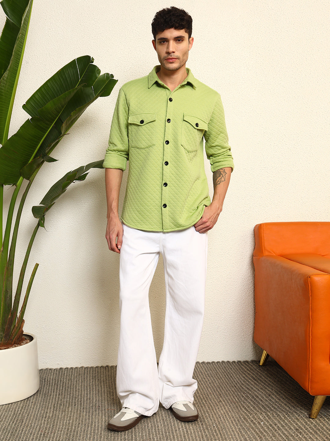 TANDUL Men's Stylish Green Quilt Jacket