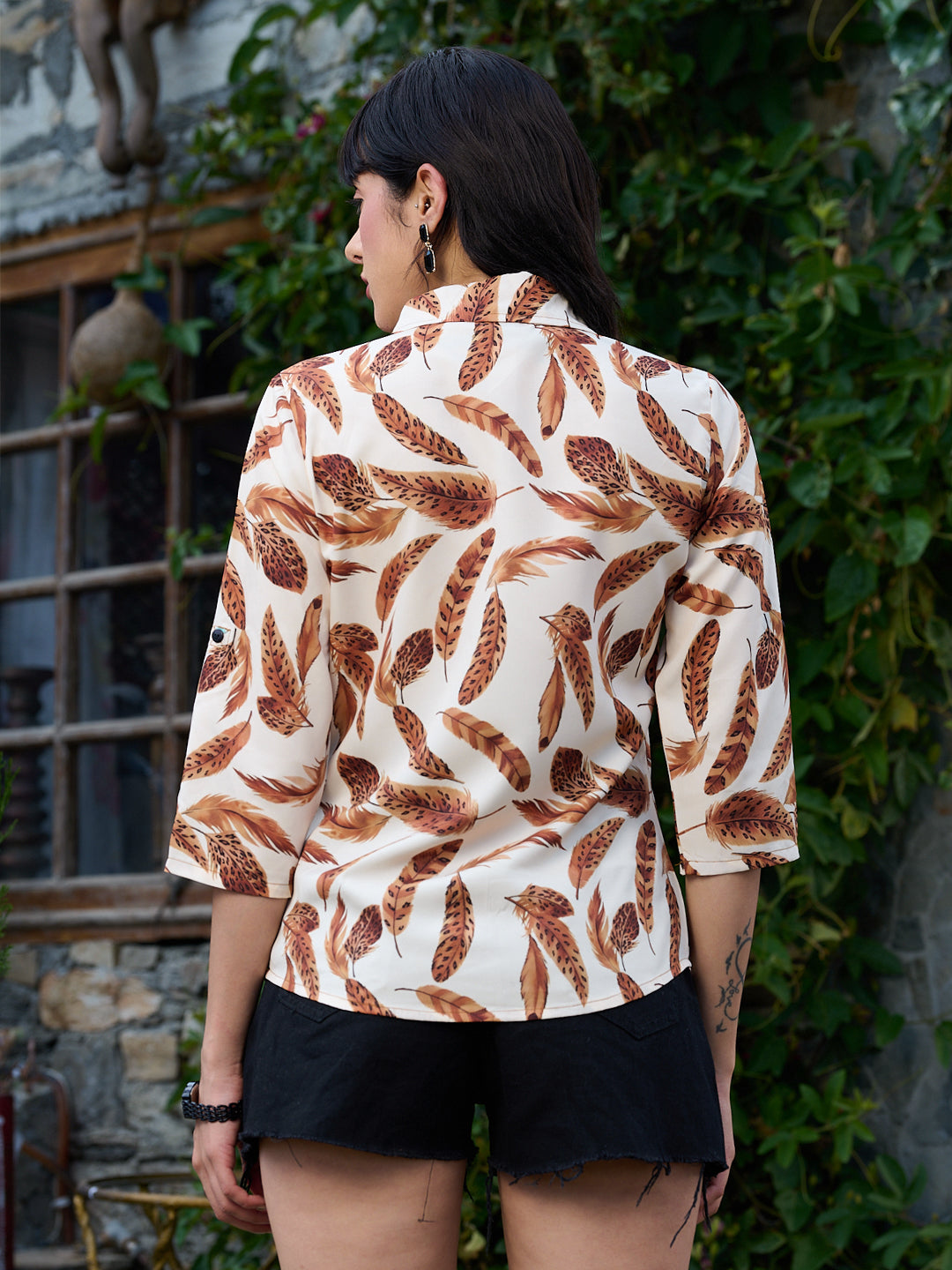 TANDUL Women Brown Feathers Printed Shirt