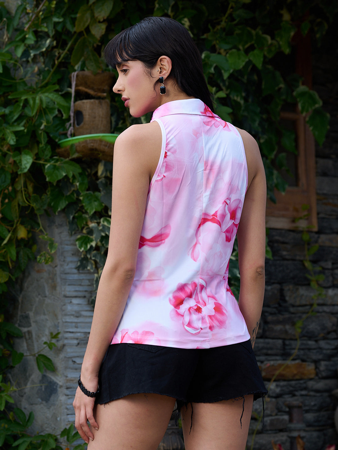 TANDUL Wome Pink  Floral Sleeveless Shirt