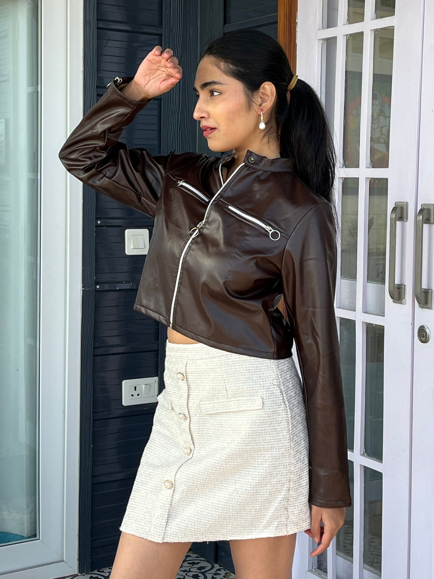 TANDUL Women Stunning Brown Leather Jacket