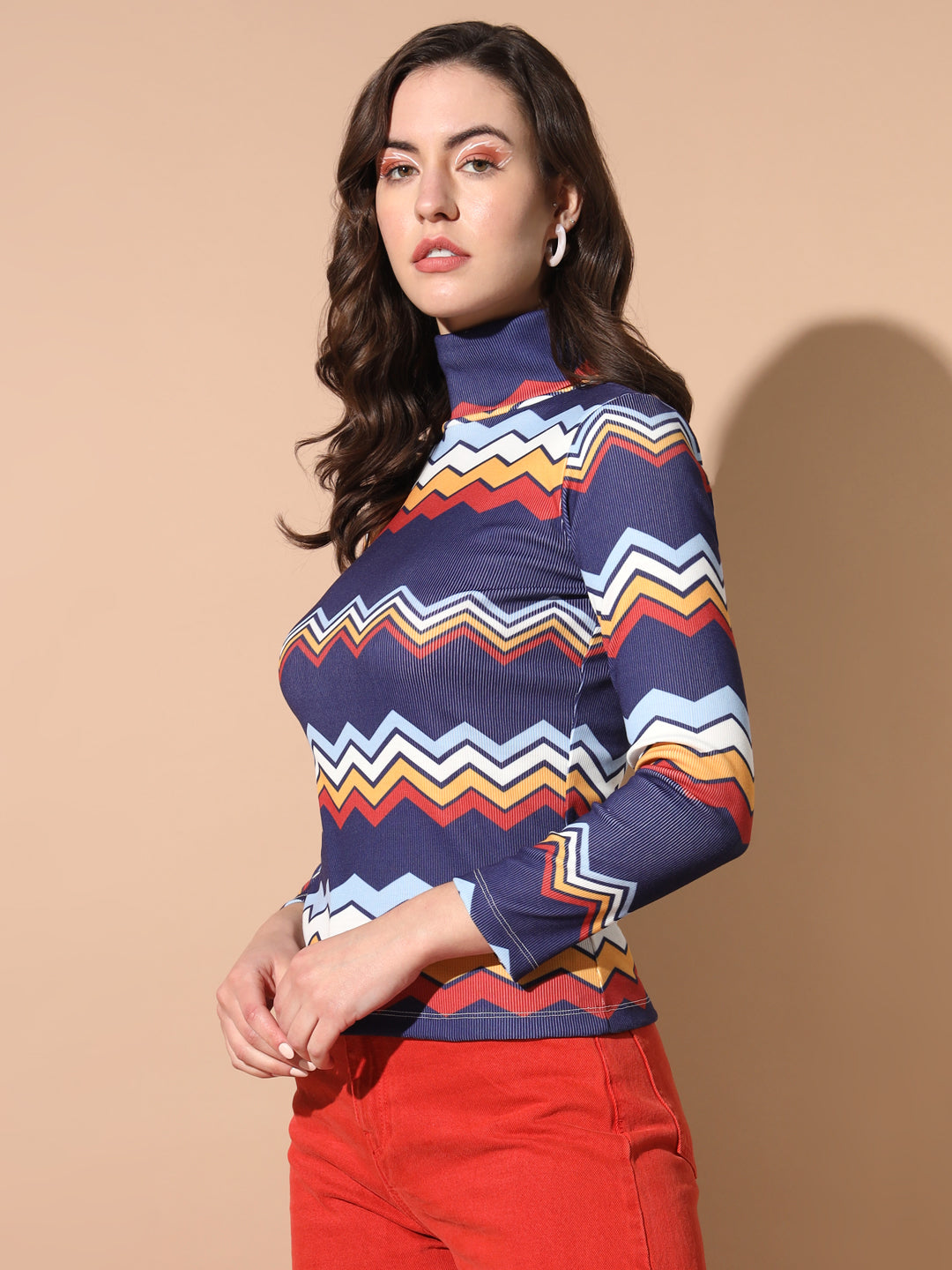 TANDUL Women Printed High Neck Multicolor Sweater