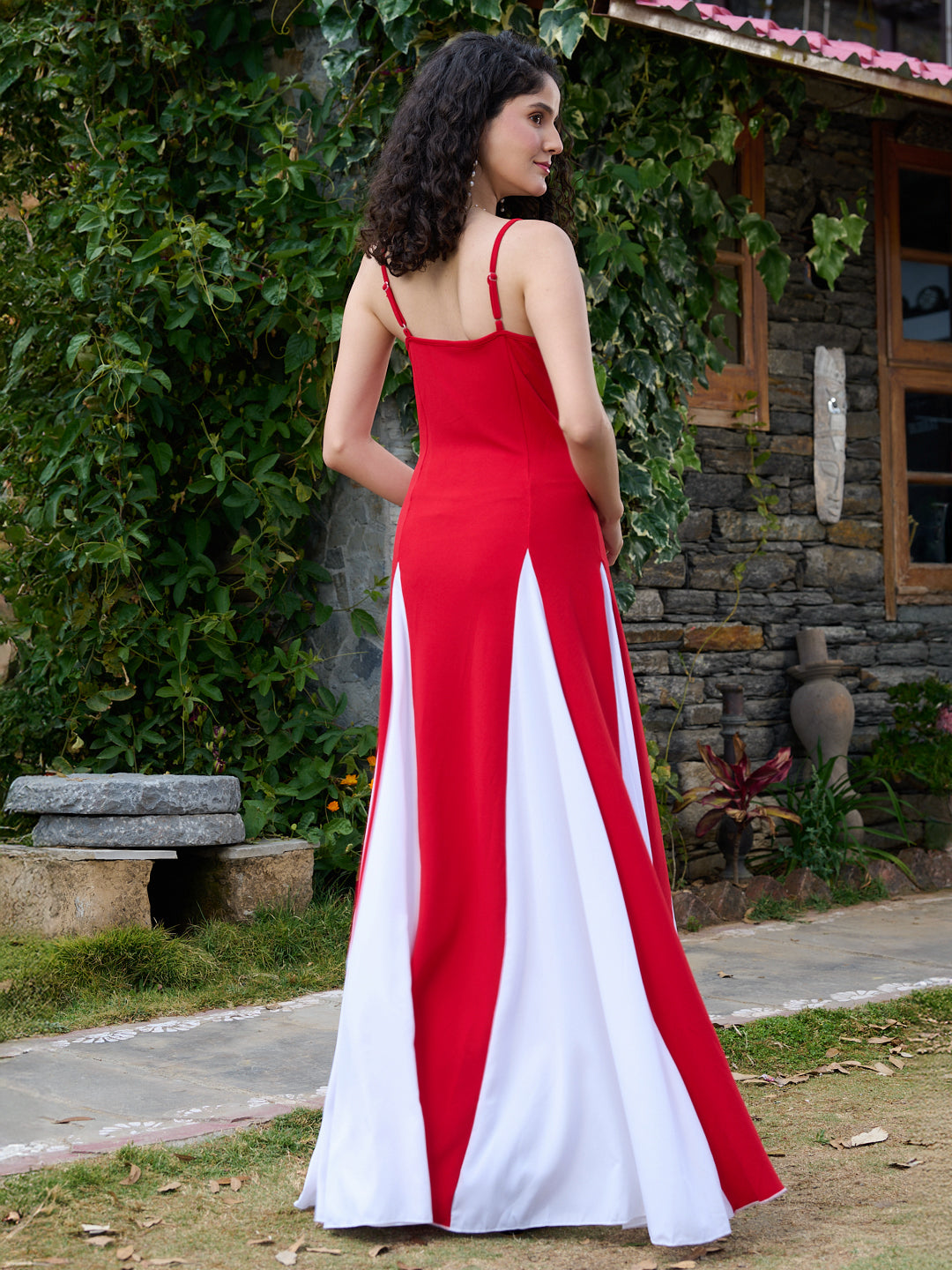 TANDUL Stunning Red and White Flared Dress