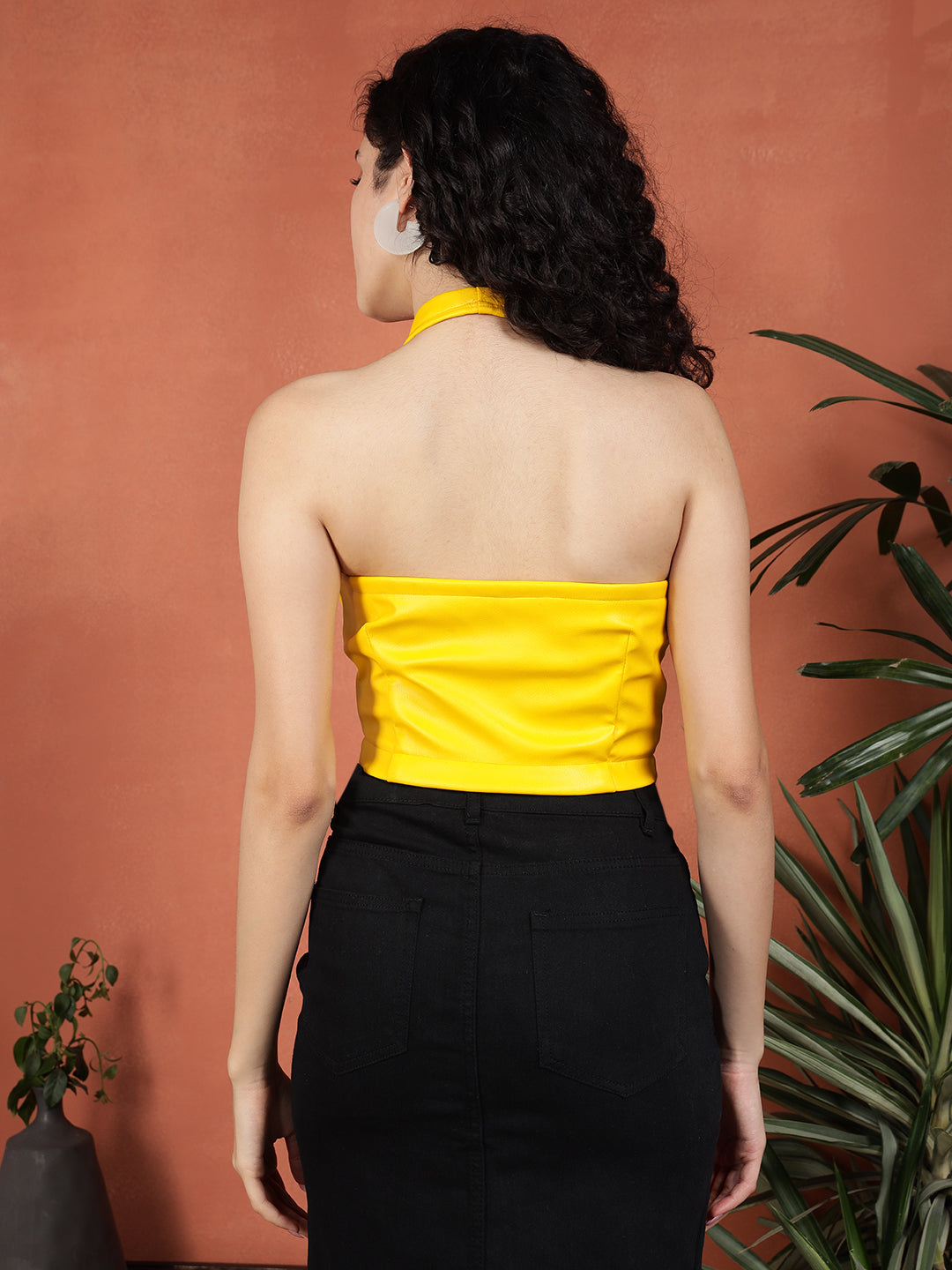 TANDUL Women Stylish Yellow Leather top