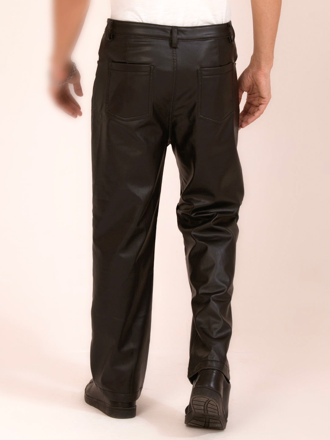 TANDUL  Men Regular Fit Brown Faux Leather Trousers