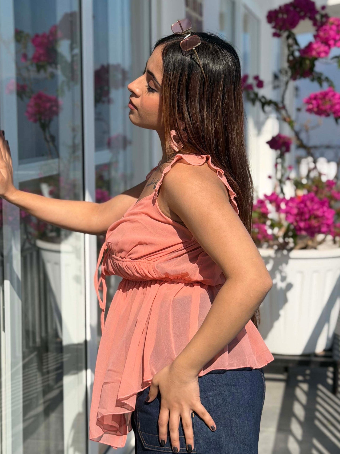 TANDUL Women Stylish Peach Color Georgette Top