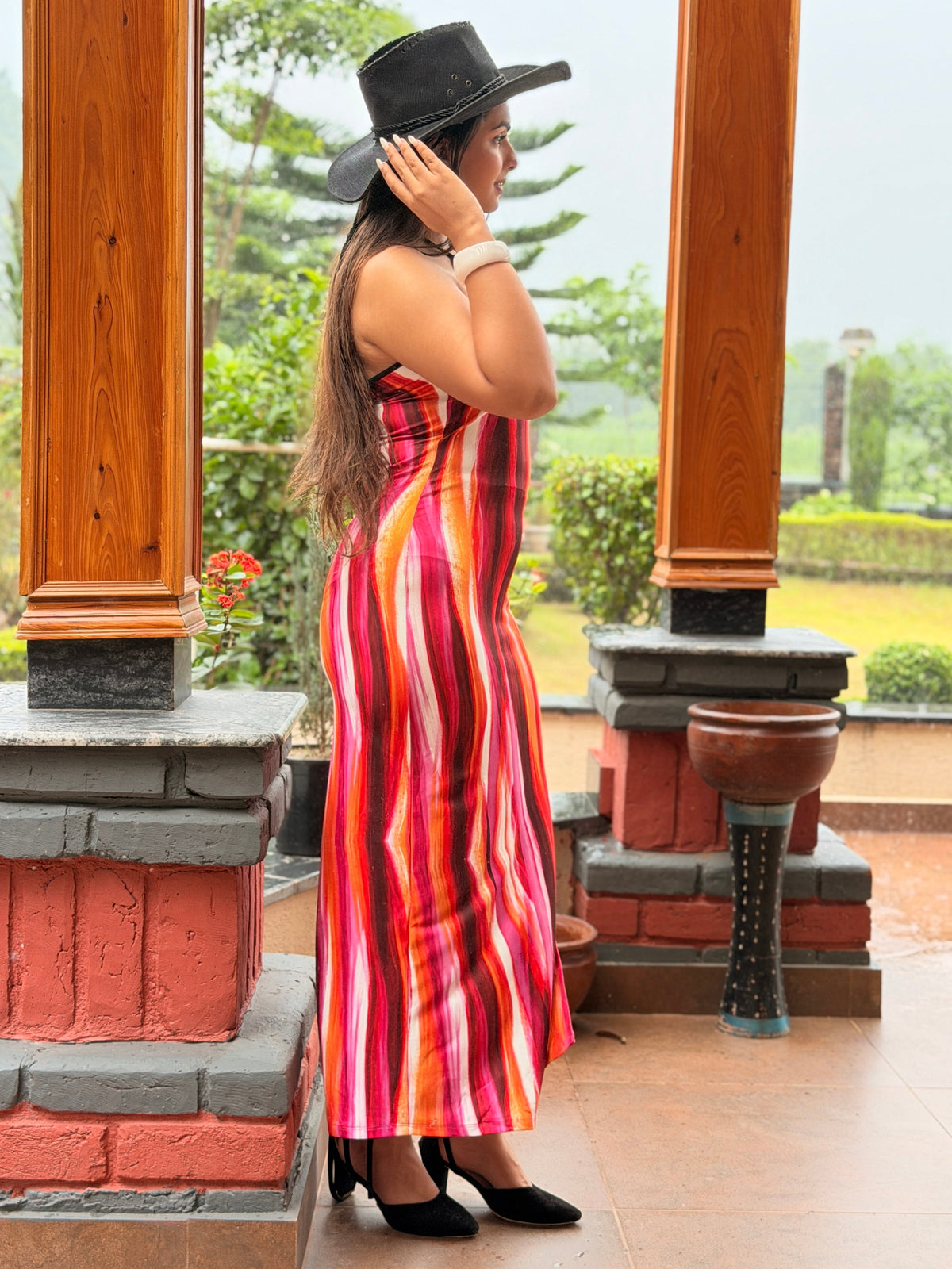 TANDUL- WOmen Multi-Color Abstract Print Halter Neck Maxi Dress