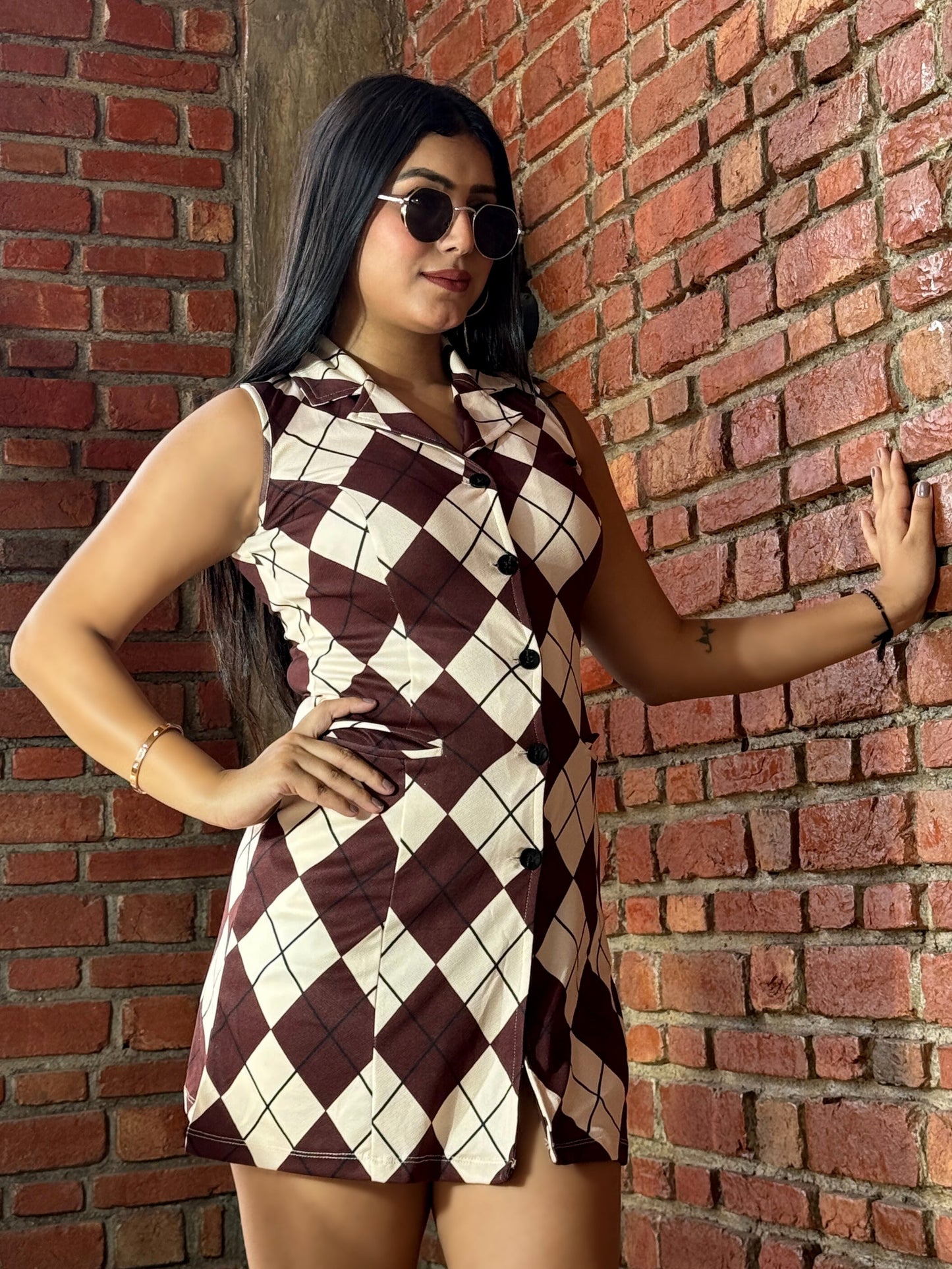 TANDUL Women Charming Brown Checkered Dress