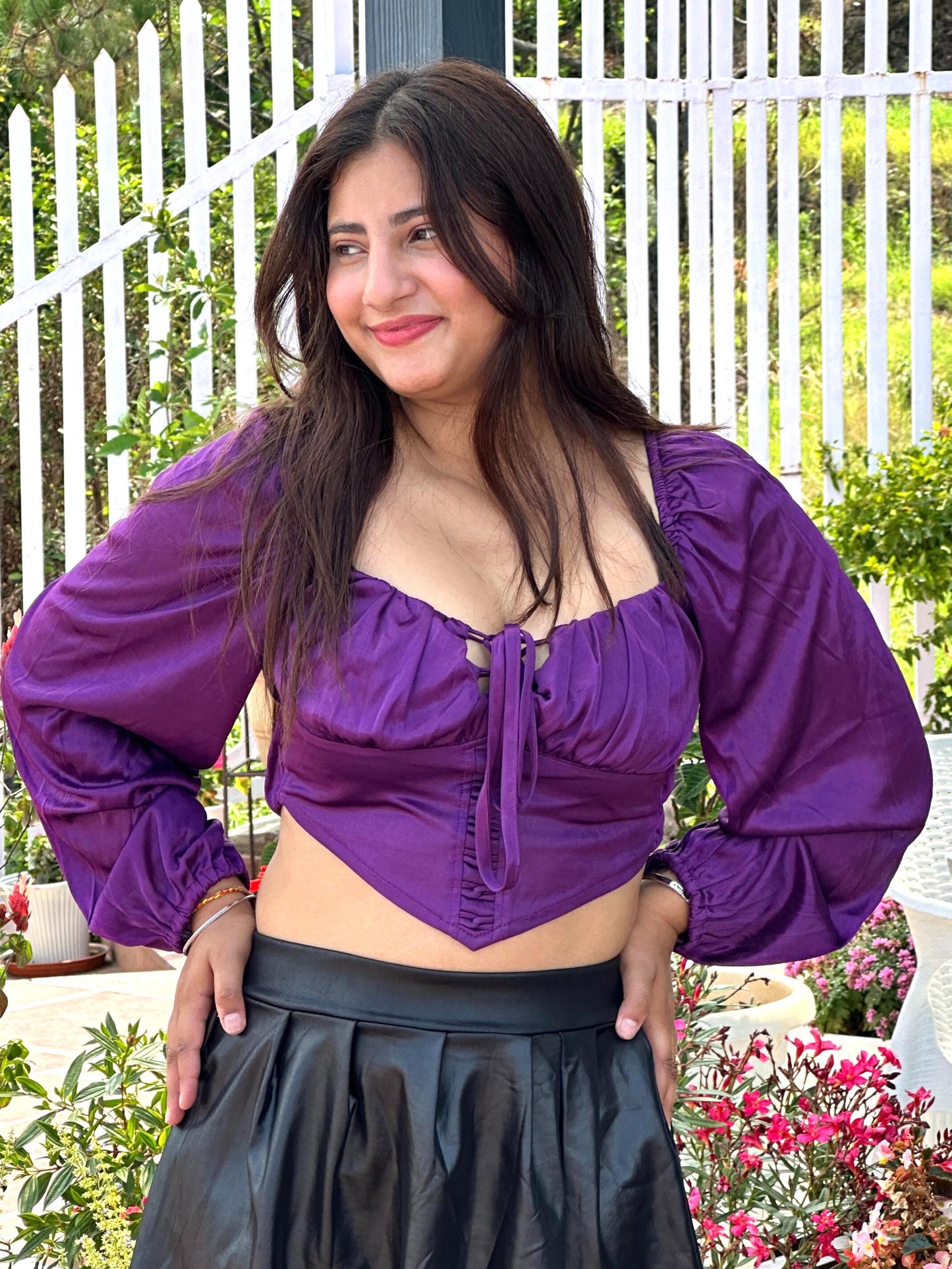 TANDUL  Casual Balloon Sleeve Self Design Women Purple Top