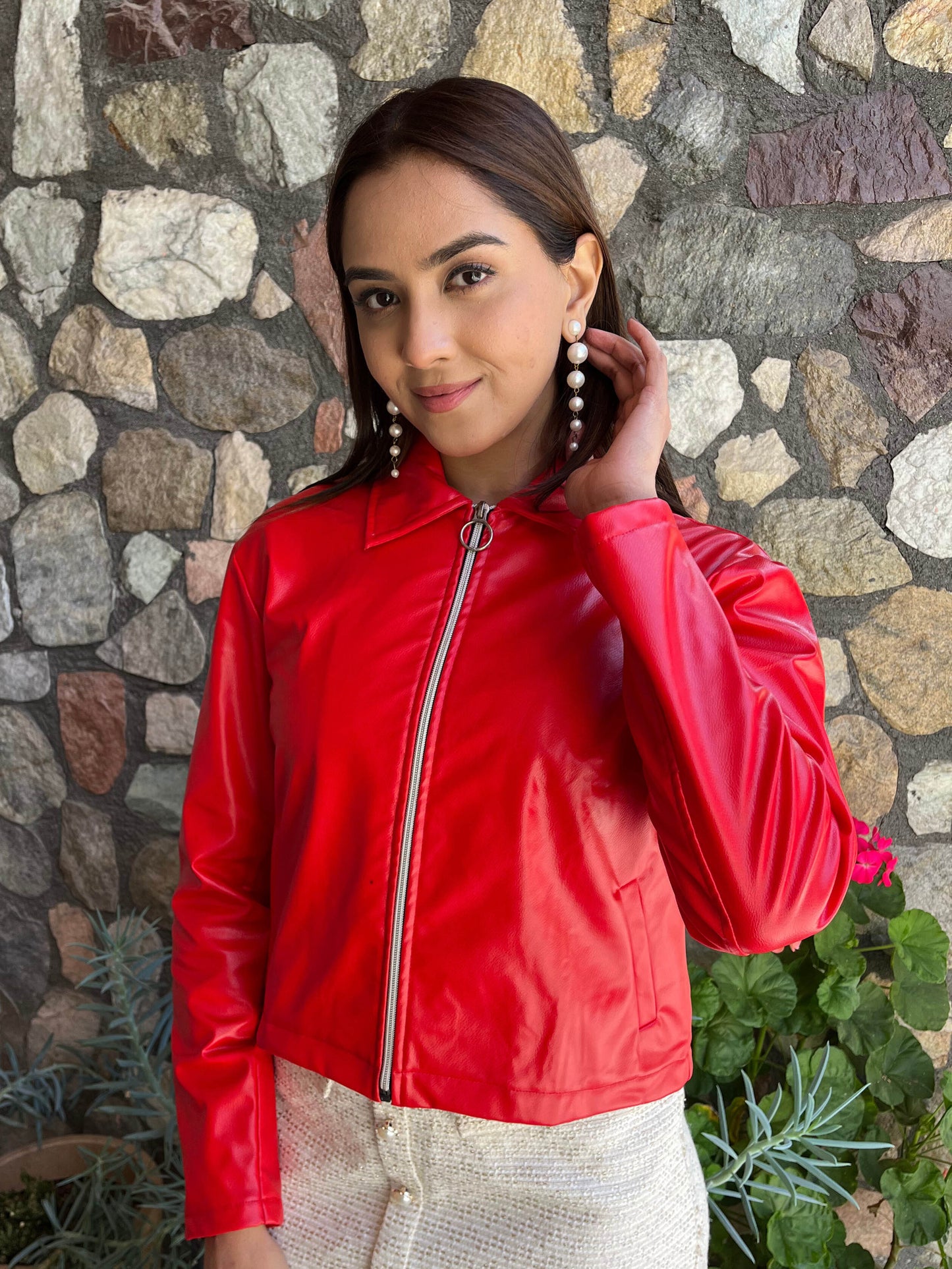 TANDUL Women Stunning Red Leather Jacket