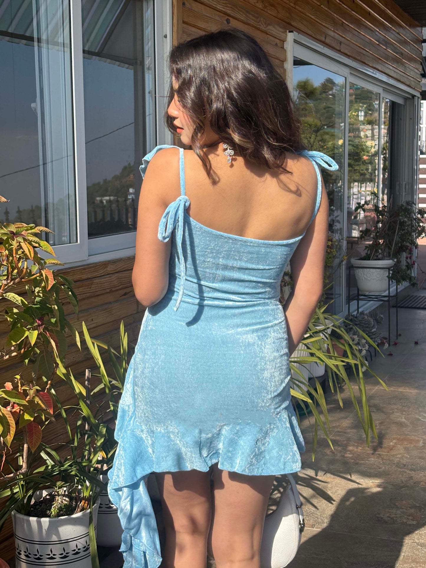 TANDUL Women Stunning Skyblue Velvet Dress
