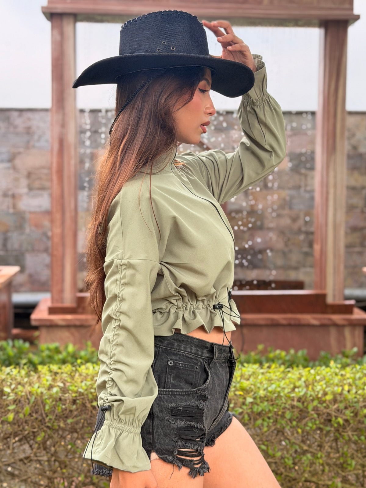 TANDUL Women Olive Green Windbreaker Jacket