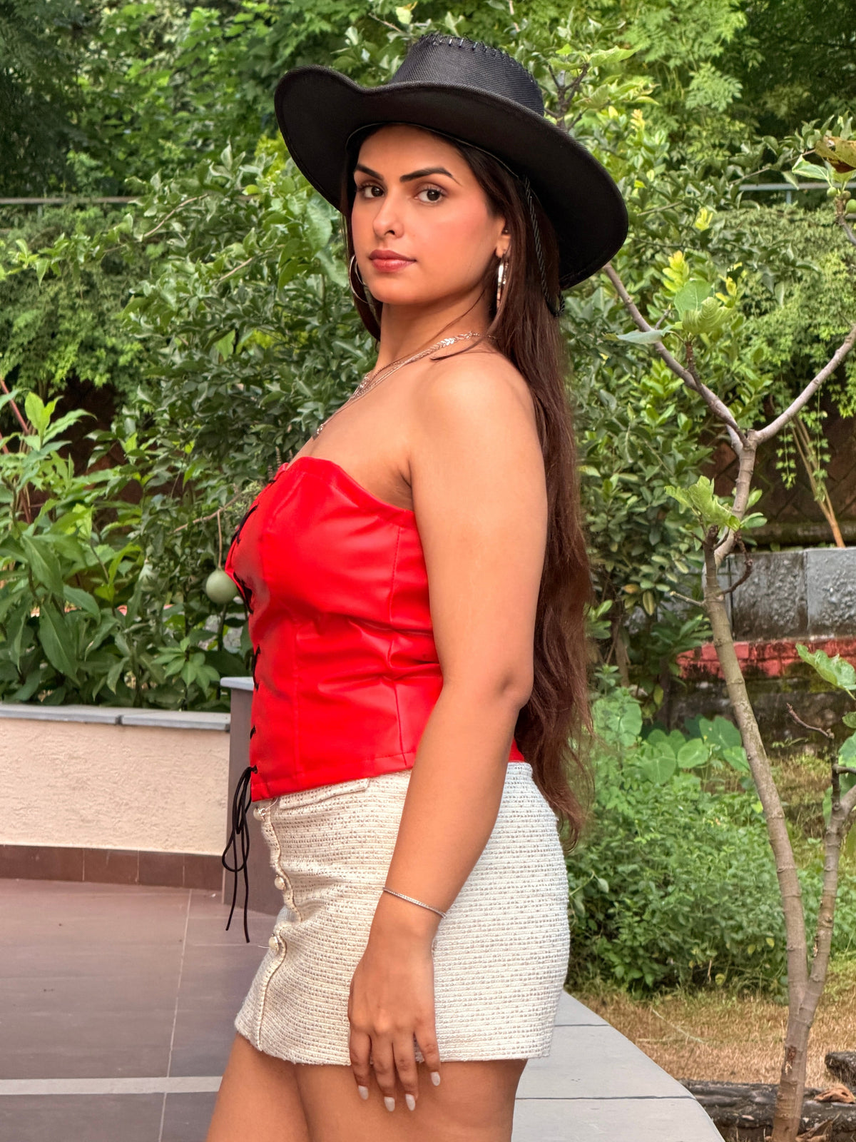 TANDUL Women Red Faux Leather Strapless Tube Top