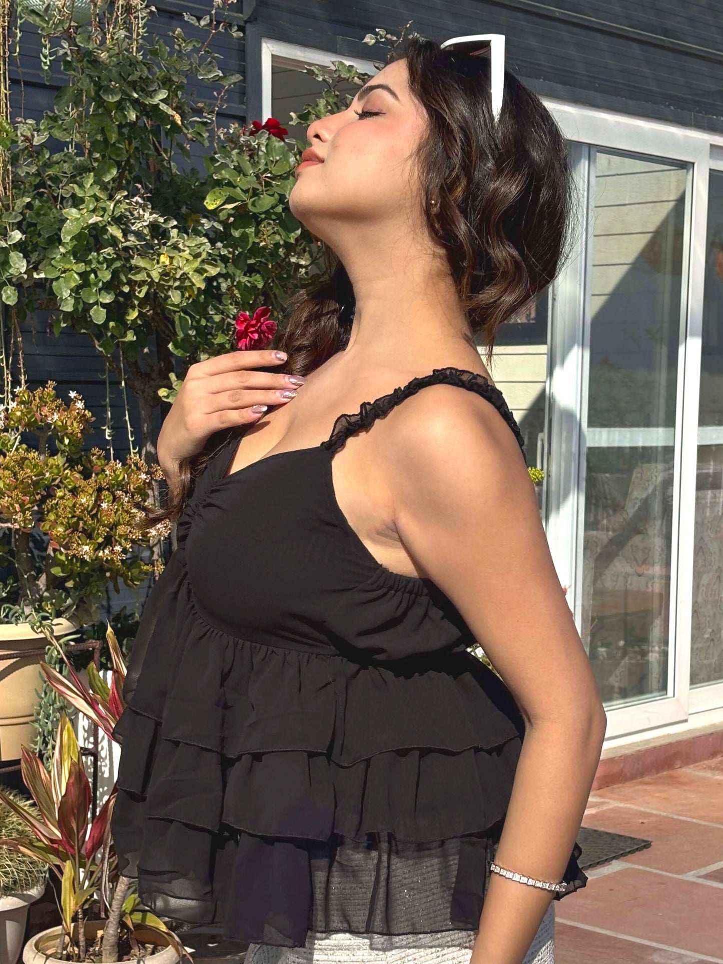 TANDUL Women Elegant Black Georgette Top