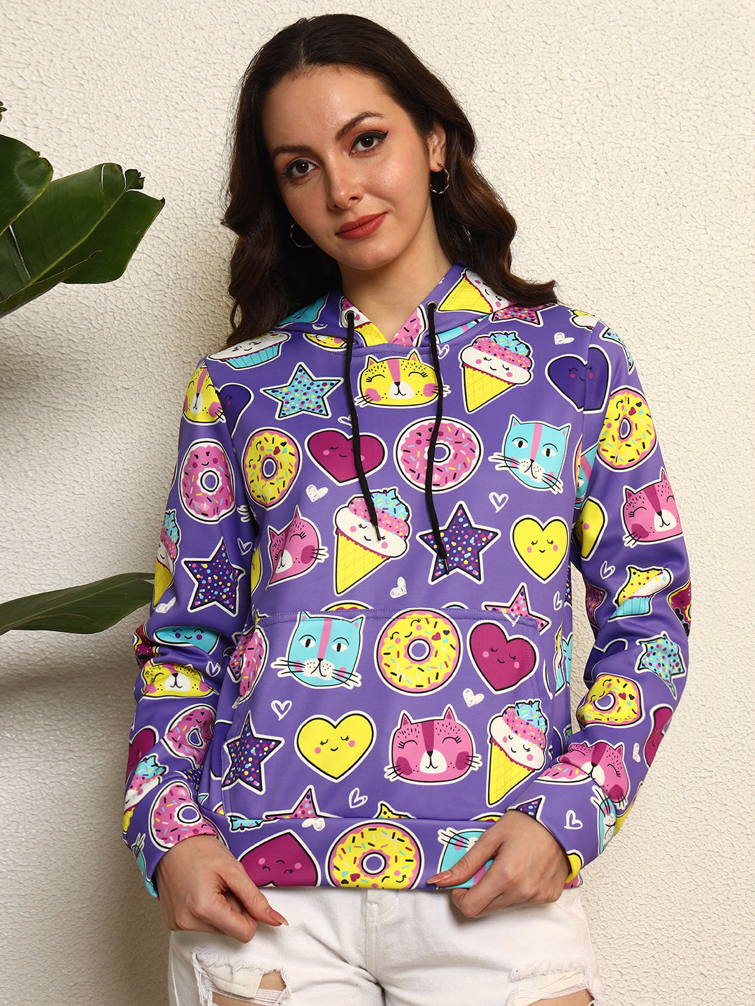 TANDUL Women Purple Printed Hoodie