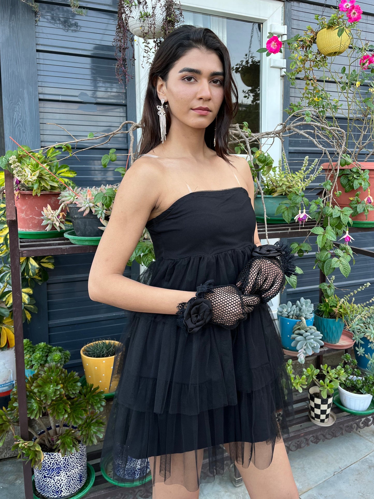TANDUL Women Stunning Black Net Dress