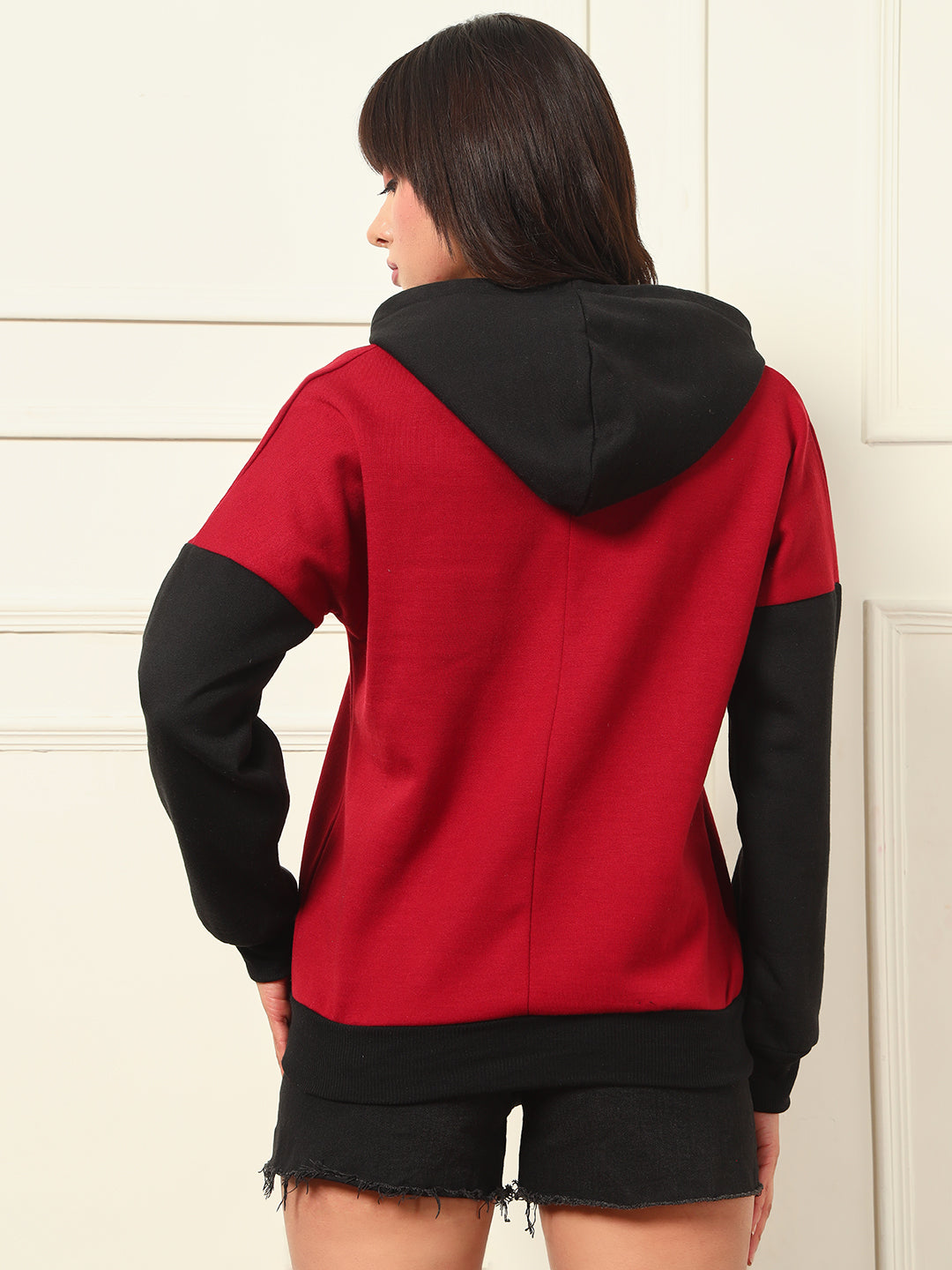 TANDUL Women Stylish Maroon and Black Hoodie