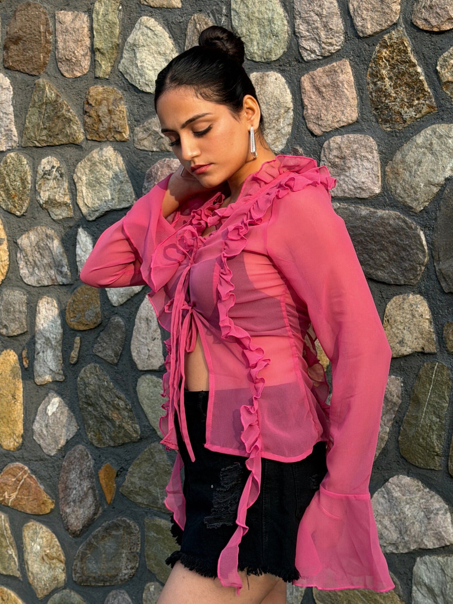 TANDUL Women Exquisite Pink Frill Top