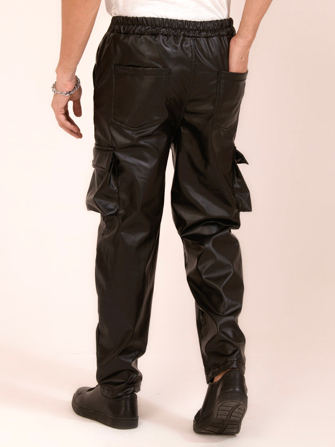 TANDUL  Men Regular Fit Brown Faux Leather Trousers