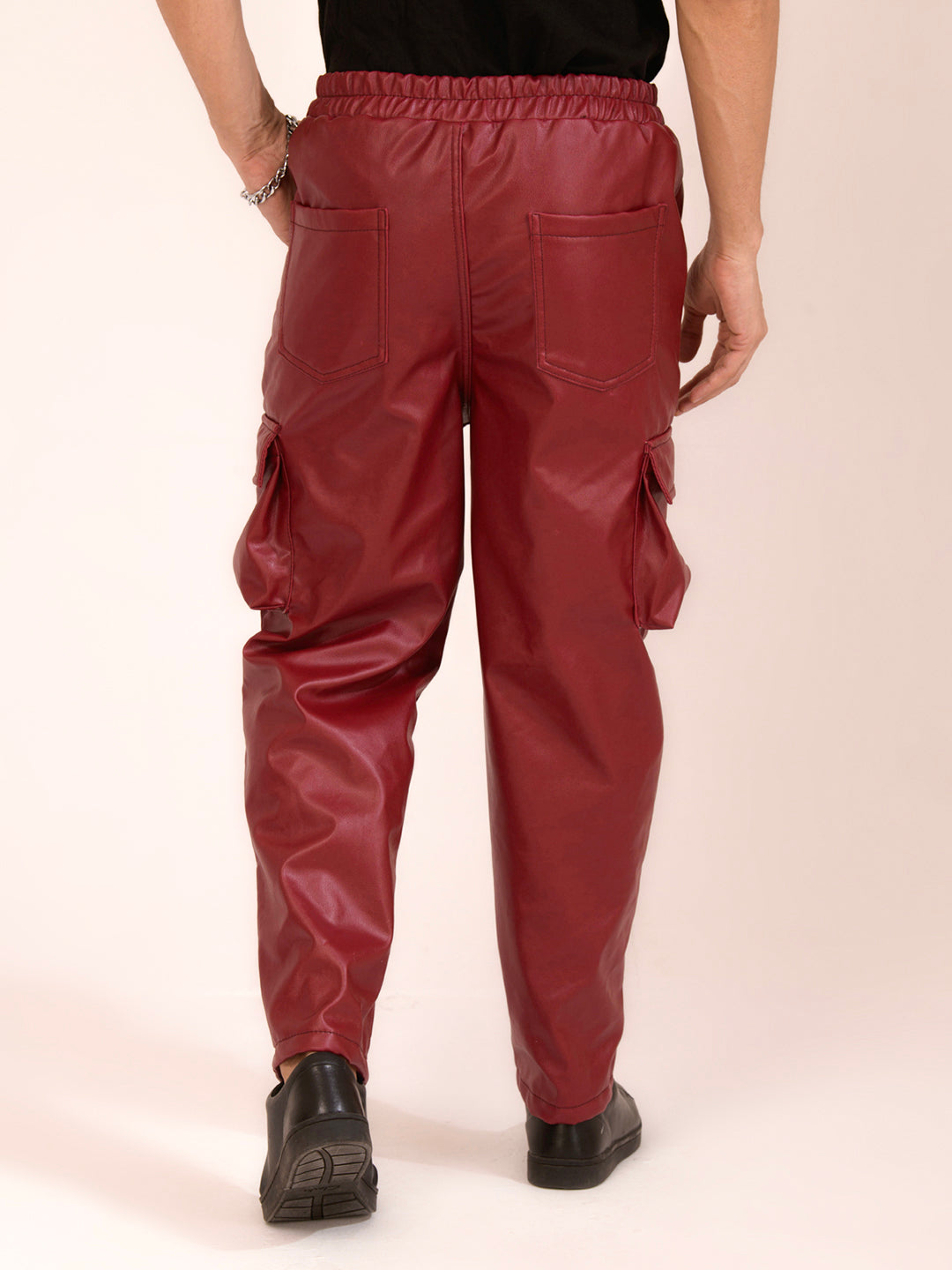 TANDUL  Men Regular Fit Maroon Faux Leather Trousers