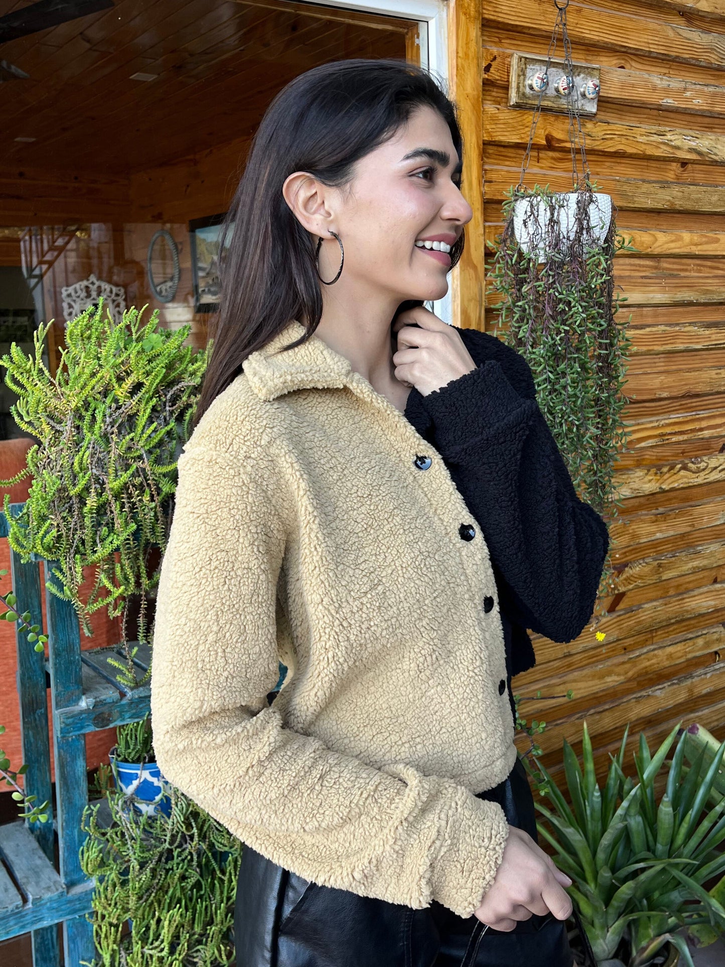 TANDUL Women Black and Brown Fur Jacket