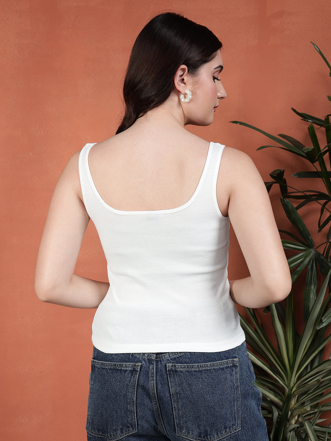 Casual Sleeveless Solid Women White Top