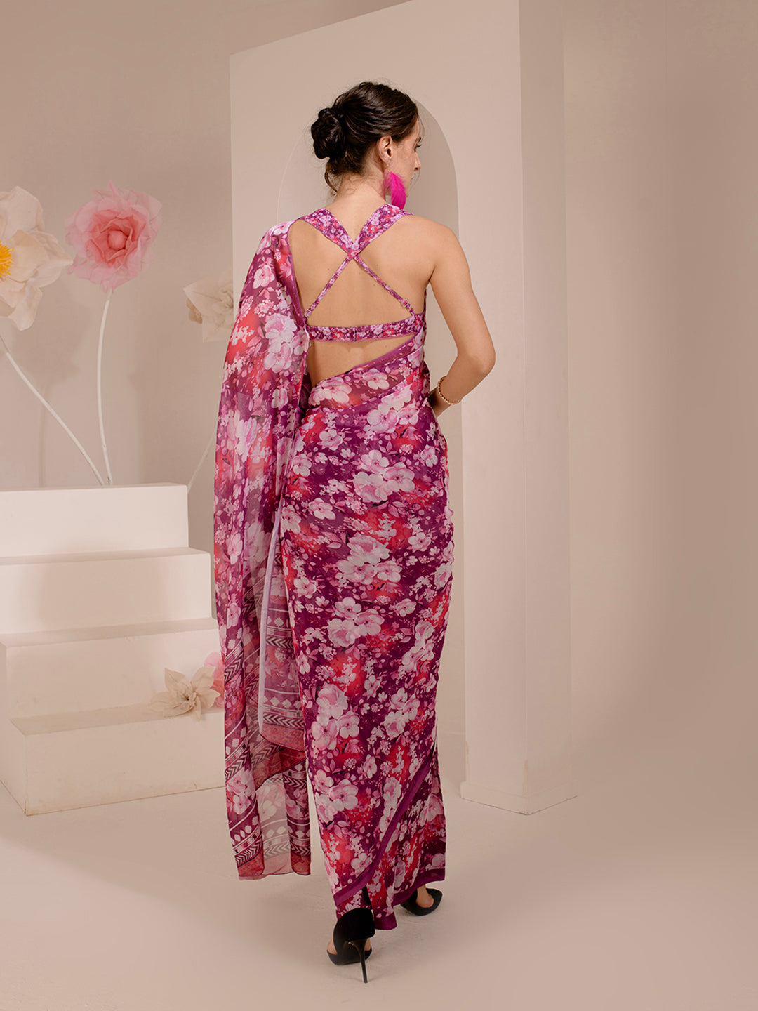 ELTIRE Exquisite Printed Bollywood Style Georgette Saree